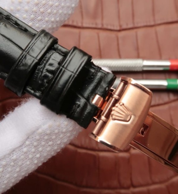 Replica Rolex Day-Date 118135 RG Silver Dial Black Leather Strap A2836 - Elite Watch Atelier