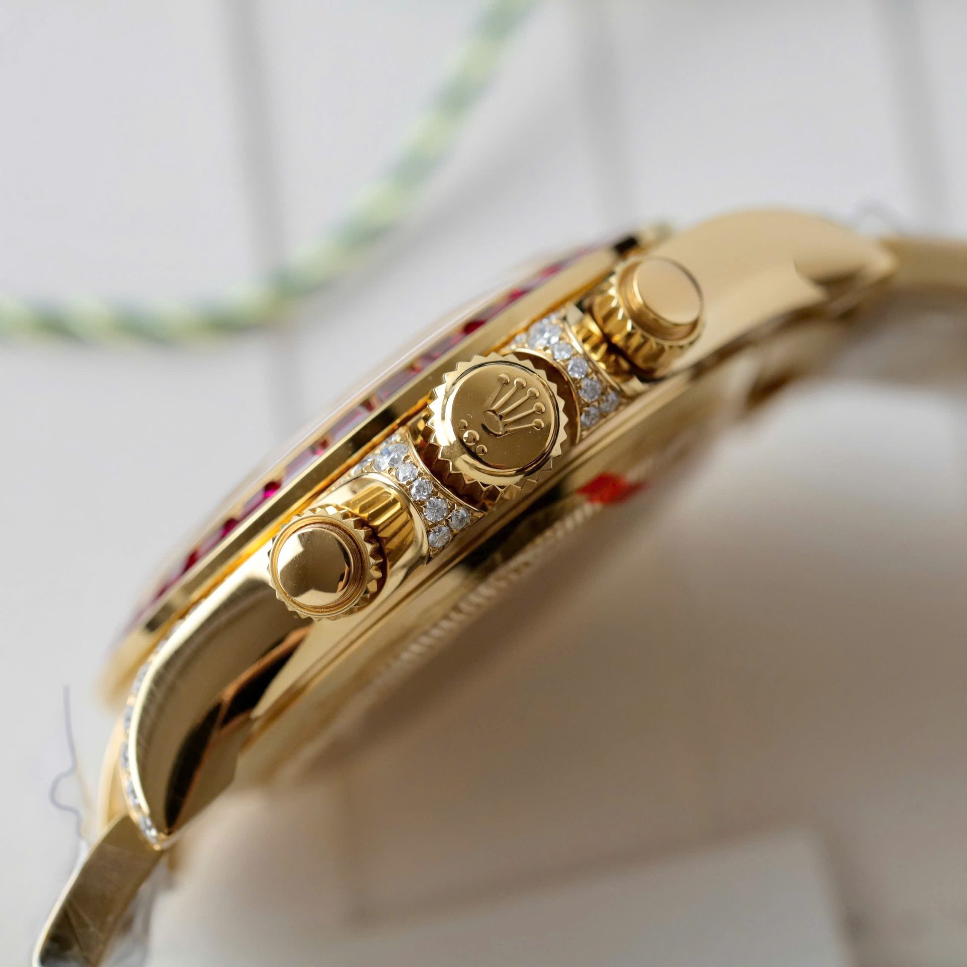 Rolex Daytona 126598TRU Replica Watches Custom Gold Wrapped + Ruby + Diamonds Moissanite 40mm - Elite Watch Atelier