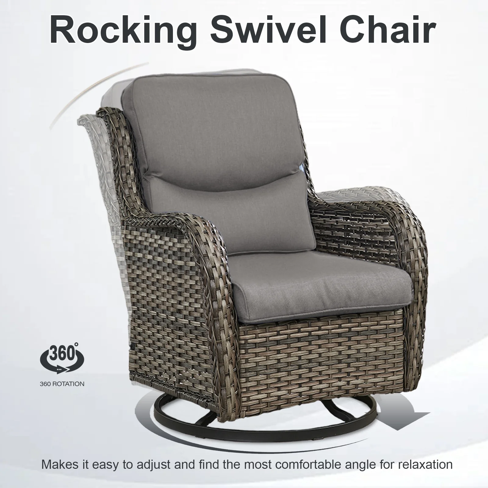 POCASSY Patio Swivel Chairs, Outdoor Wicker Swivel Glider Rocking Chairs with High Back and Thick Cushions for Porch Deck - Set of 2, Beige - Image 14