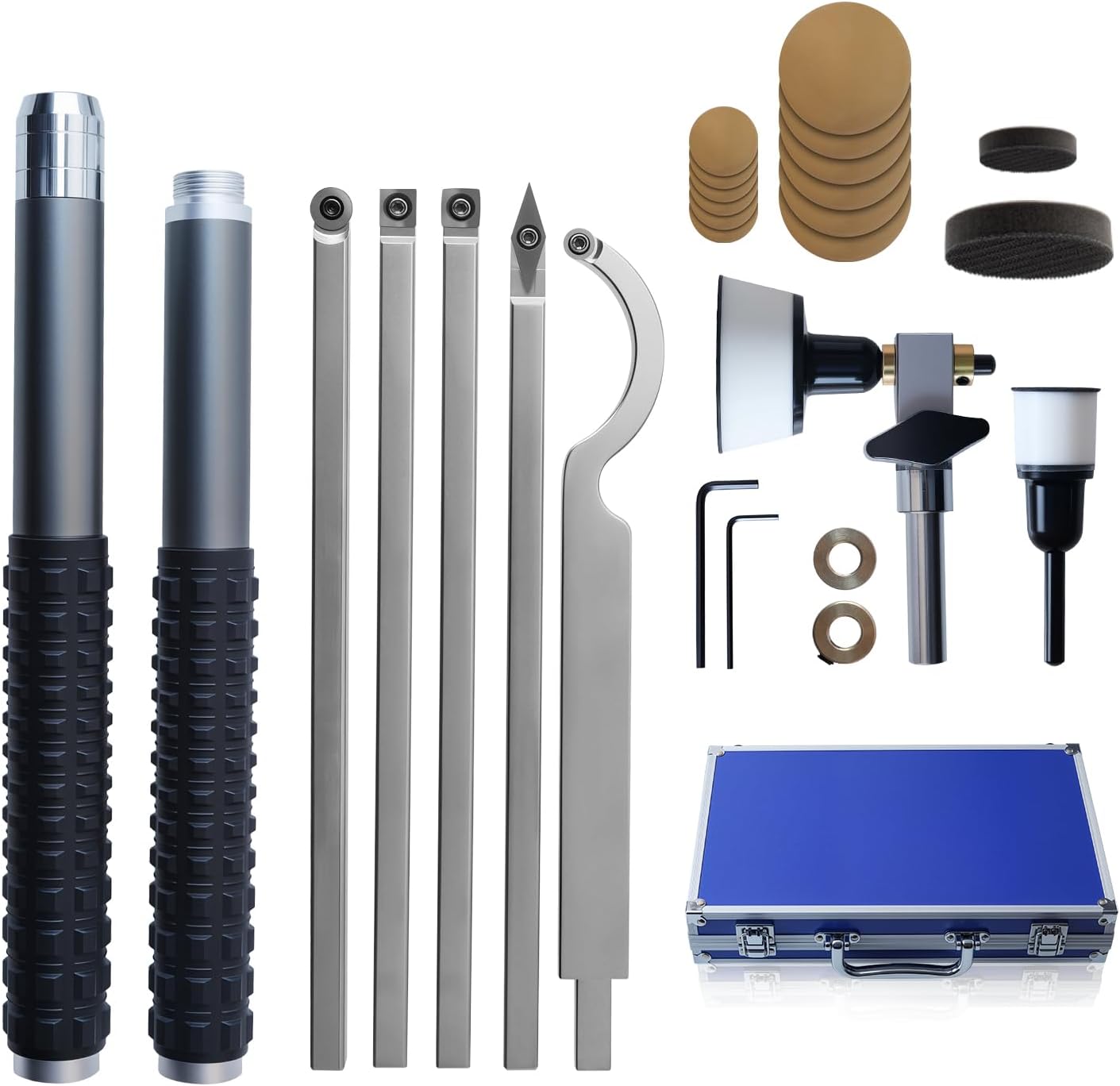 RUITOOL Carbide Wood Lathe Turning Tools Set with Bowl Sander, Including Swan Neck Hollower, Rougher, Finisher, Detailer, 1