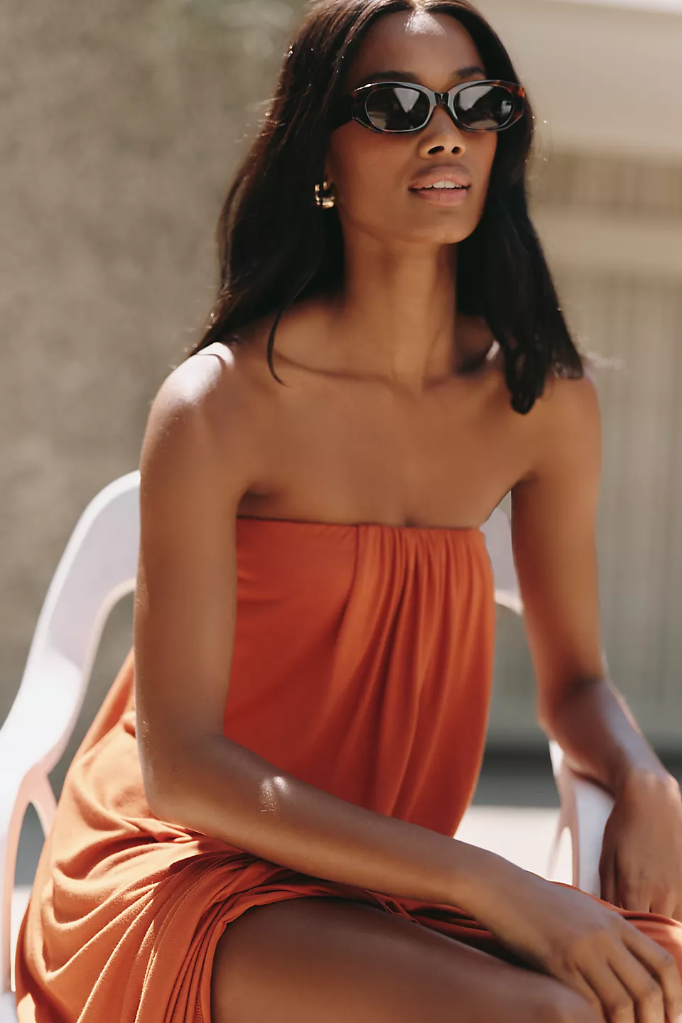 Strapless Midi Dress - Orange
