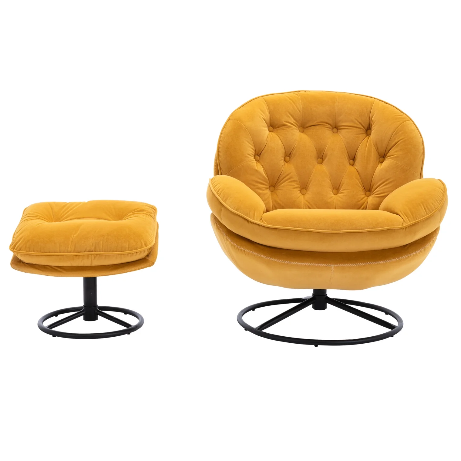 Velvet Swivel Accent Chair with Ottoman Set, Modern Tufted Armchair with Footrest for Living Room Reading TV Chairs for Adults, Comfy Chaise Lounge Chairs with 360 Degree Swiveling for Bedroom, Pink - Image 15