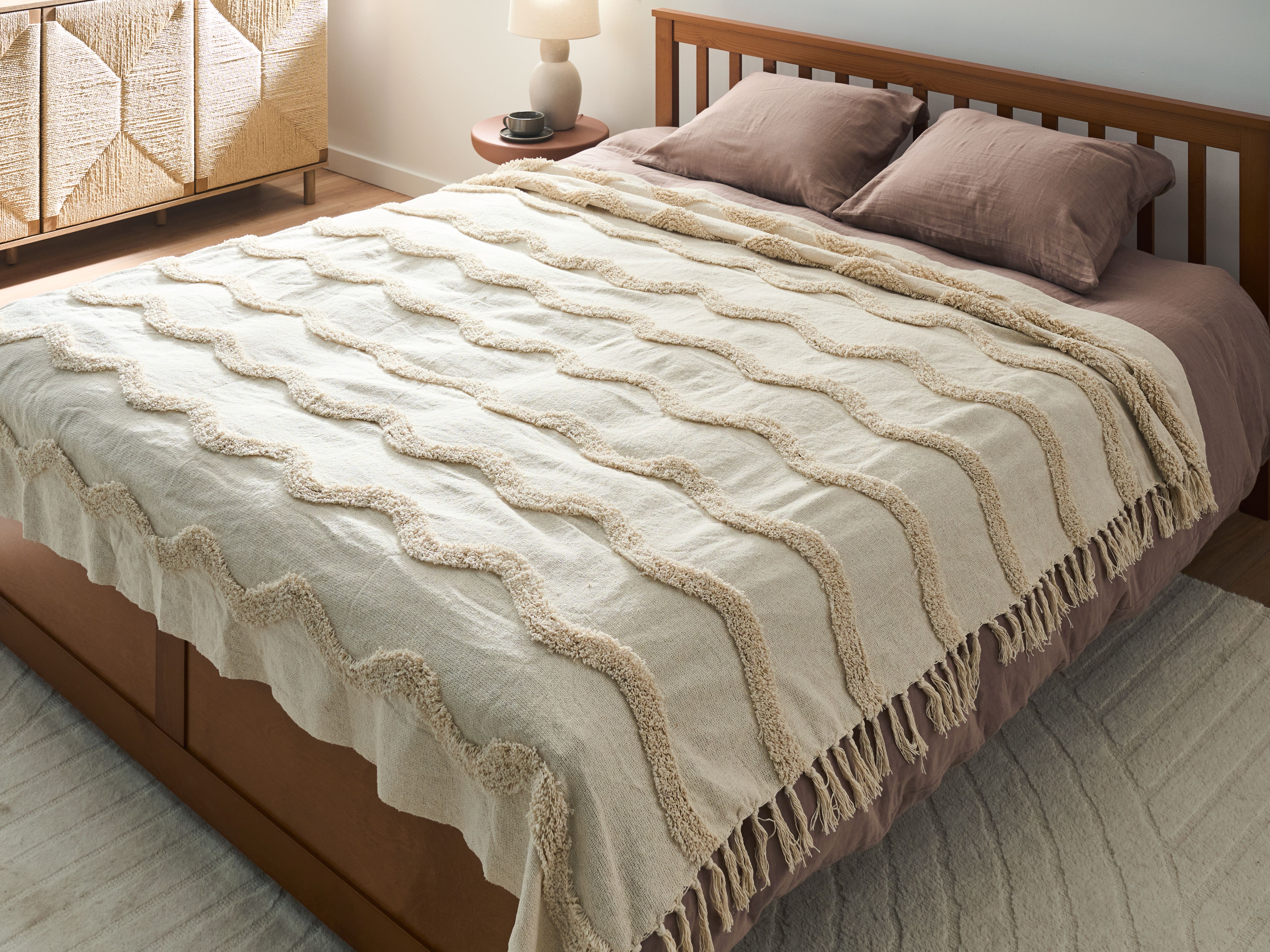 Blanket KHARI Cotton 200 x 200 cm Light Beige