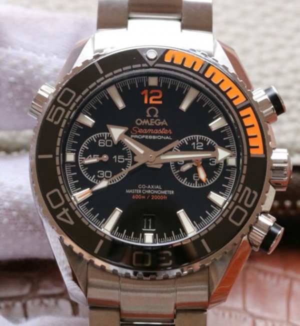 Replica Omega OMF Planet Ocean Master Chronometer Black/Orange Bezel Black Dial SS Bracelet A9900 - Elite Watch Atelier