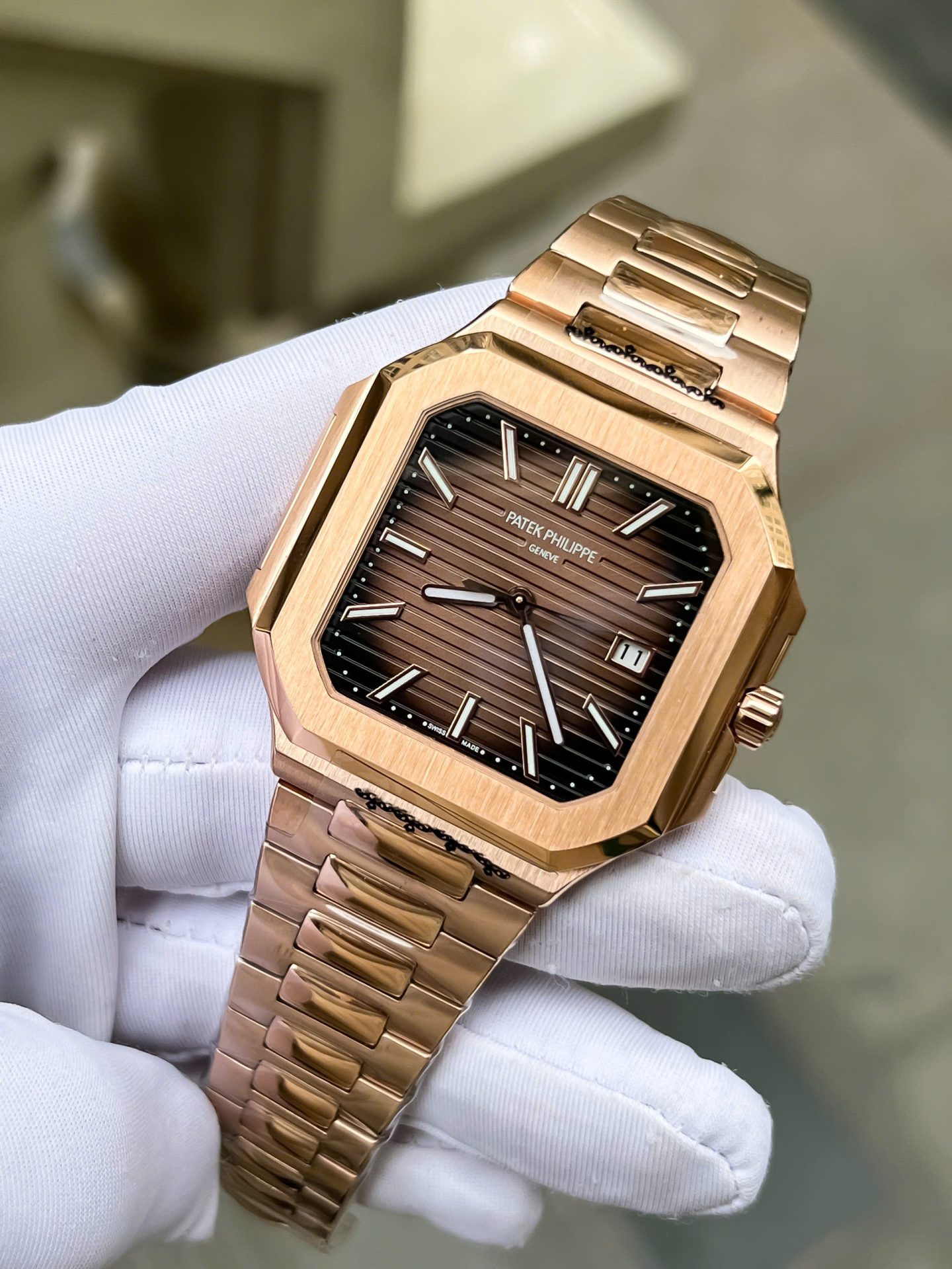 Patek Philippe Cubitus 5821 Rose Gold Replica Watch Dial Square Chocolate 45mm - Top club