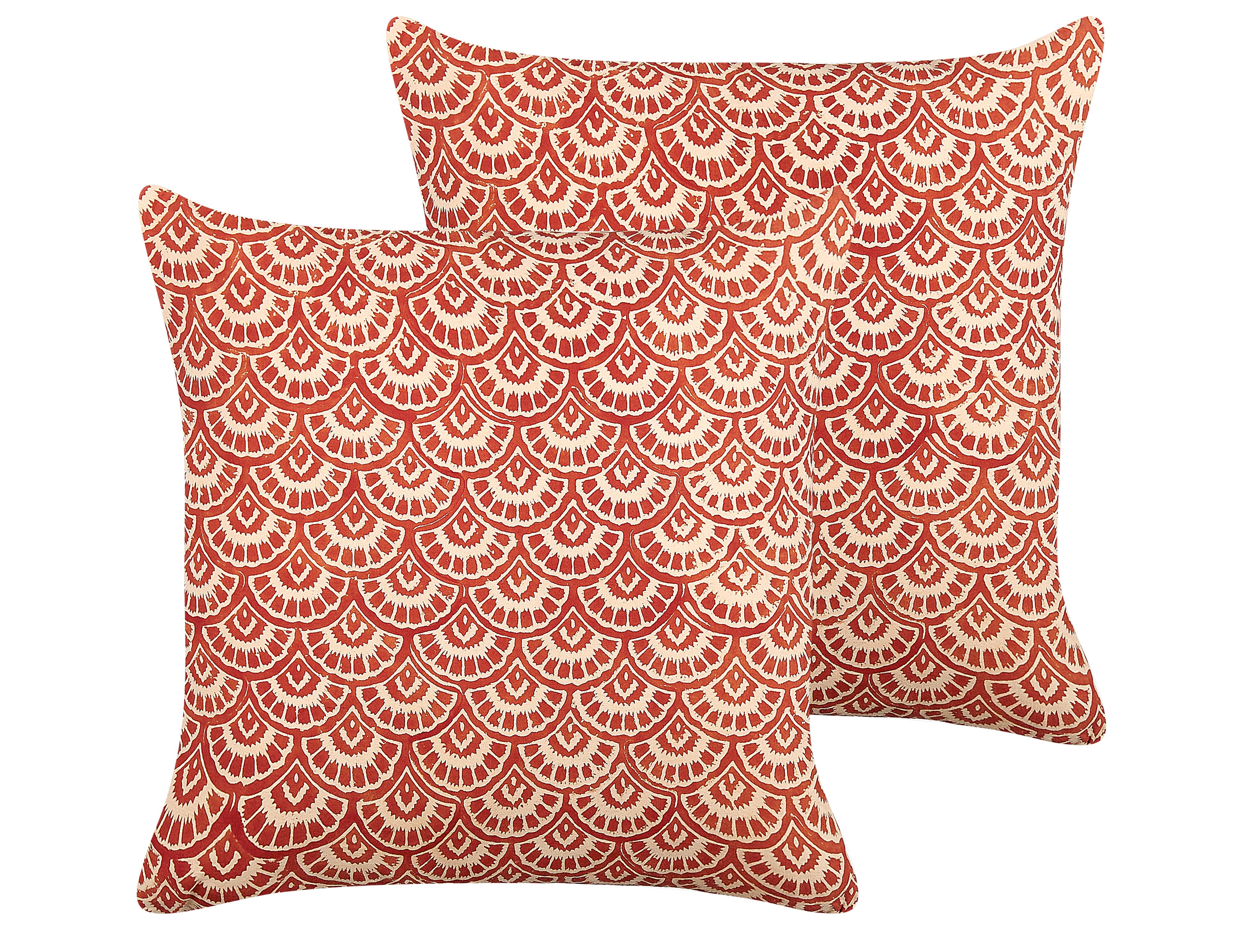 Set of 2 Decorative Cushions RHUS Cotton 45 x 45 cm Red Geometric Pattern