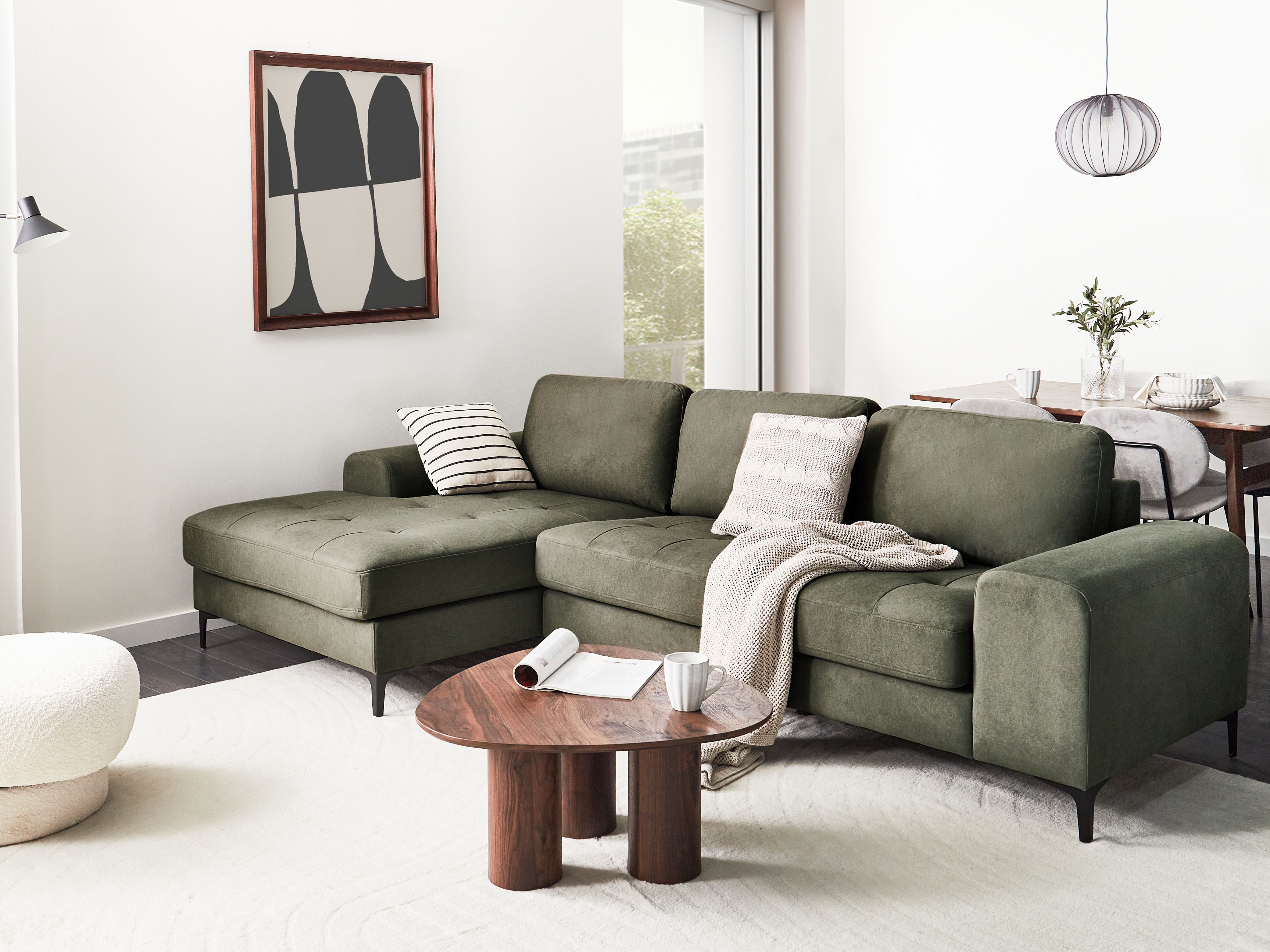 Corner Sofa 4 Seater KIRUNA Fabric Dark Green Right Hand