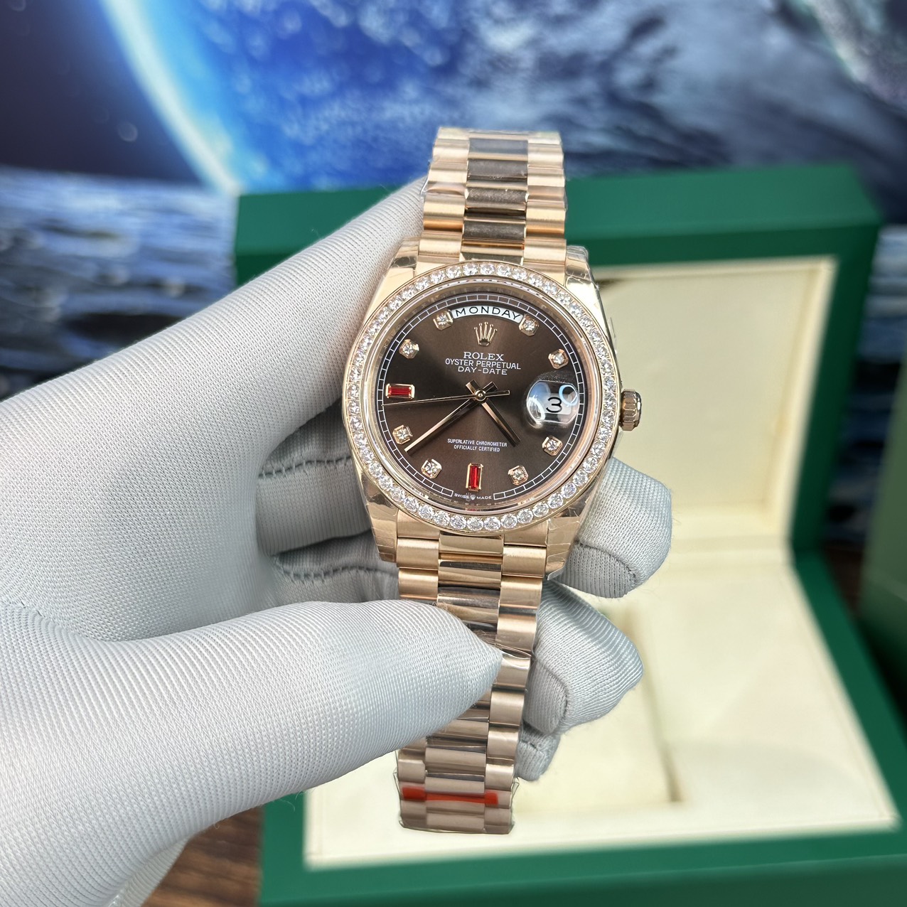 Rolex Day-Date Replica Watch With Red Ruby Dial EW Factory 40mm - Elite Watch Atelier