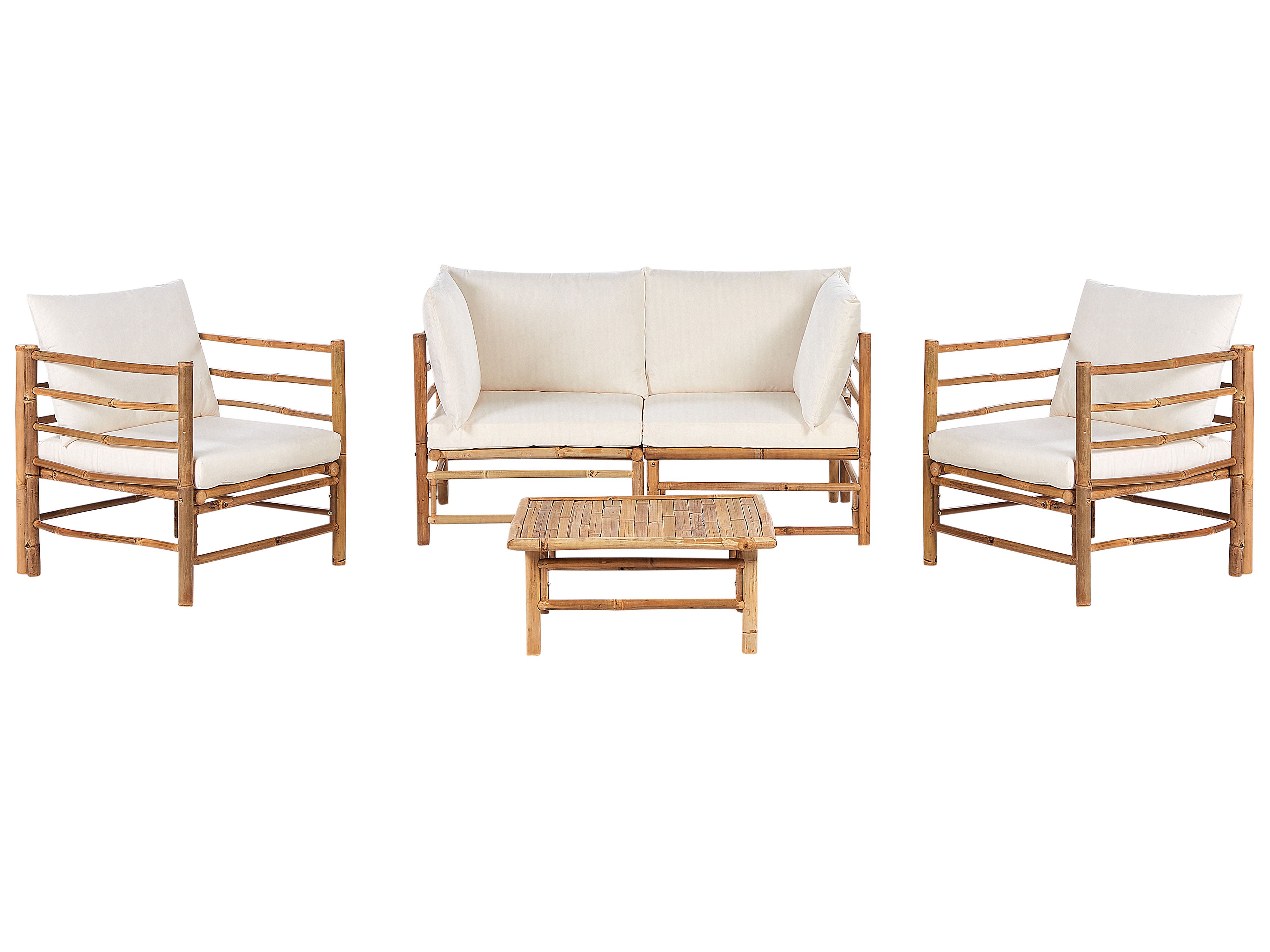 Garden Lounge Set with Table 4 Seater CERRETO Bamboo Off-White