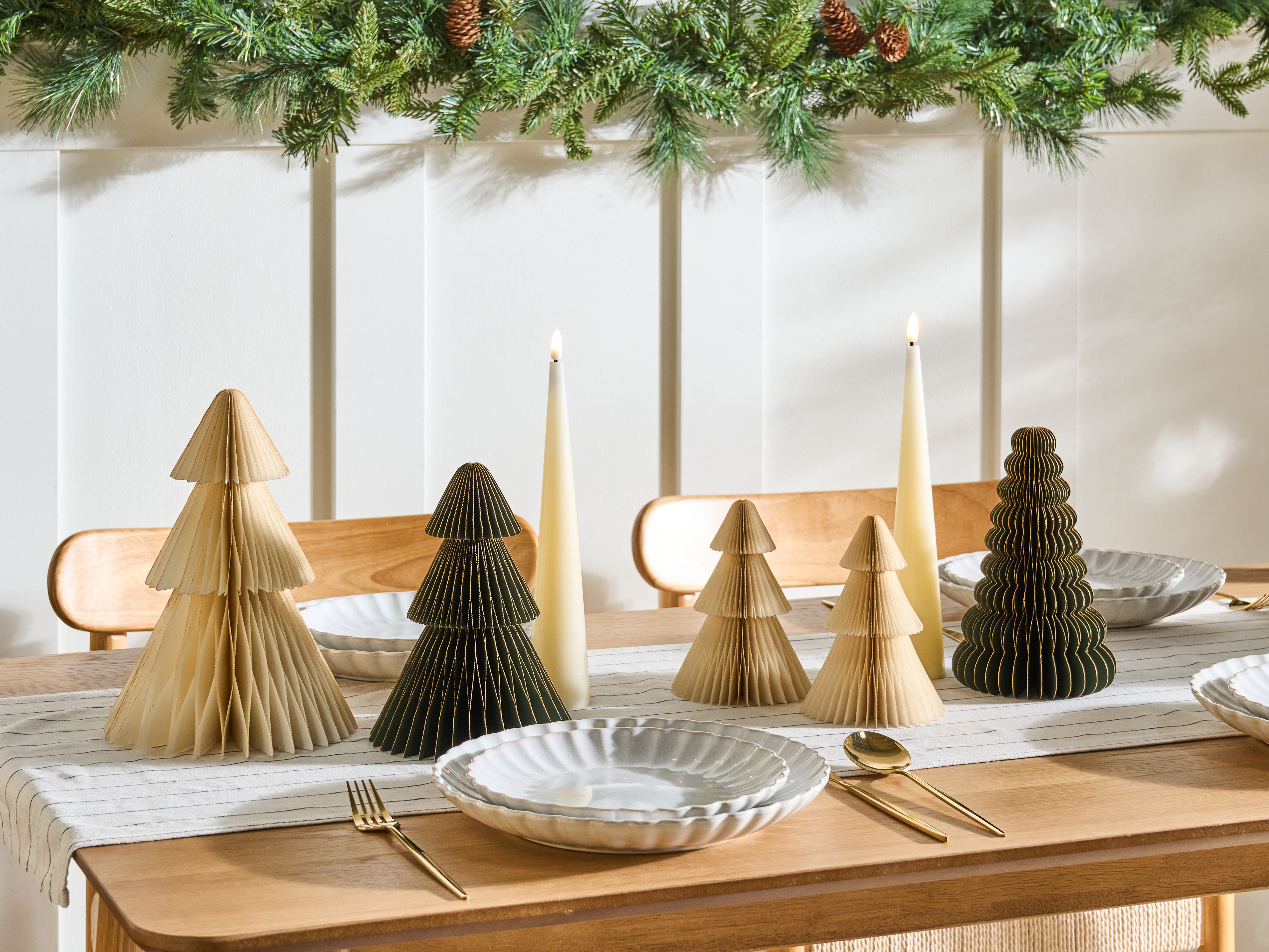 Set of 5 Christmas Decorations VORMA Christmas Tree 25 cm Beige/ Green