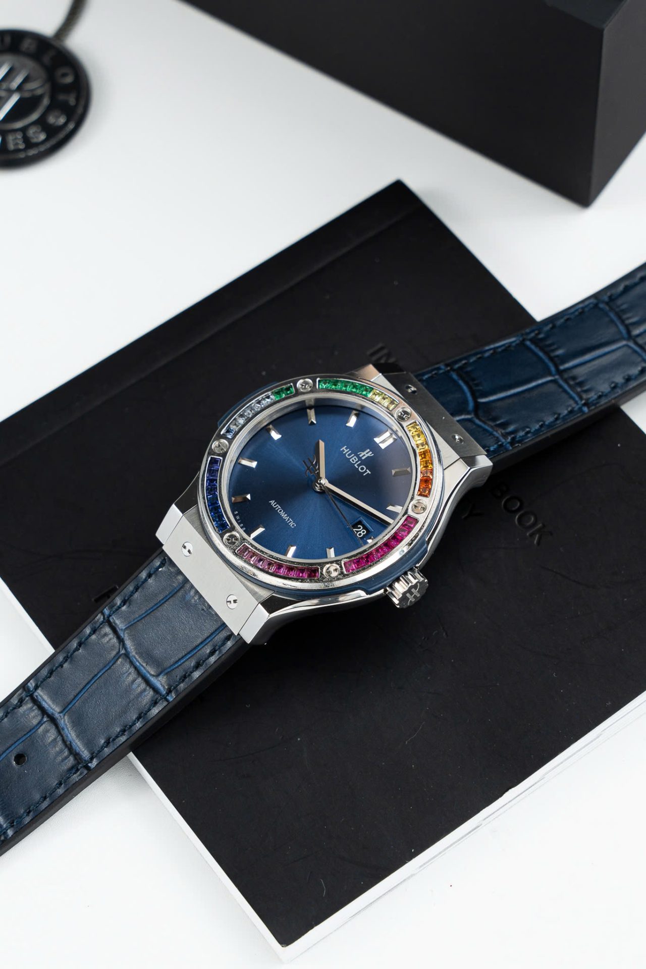 Hublot Classic Fusion Titanium Rainbow Refined Synthentic Gemstones Bezel Best Copy 42mm - Elite Watch Atelier