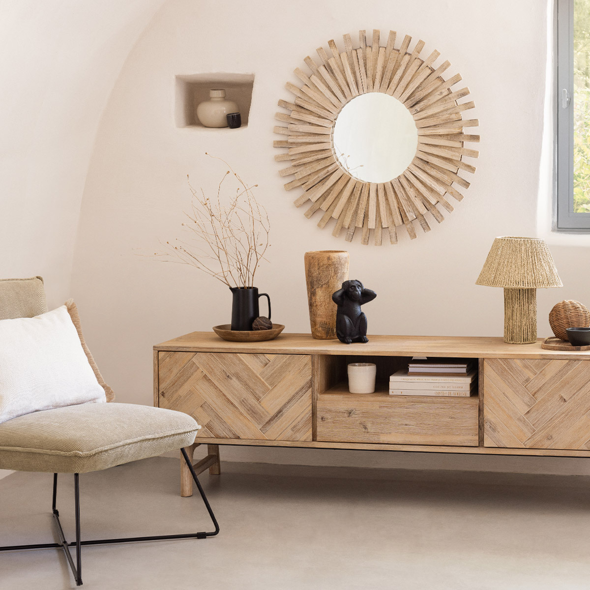 Mirror"Manon" Driftwood, D.88 cm