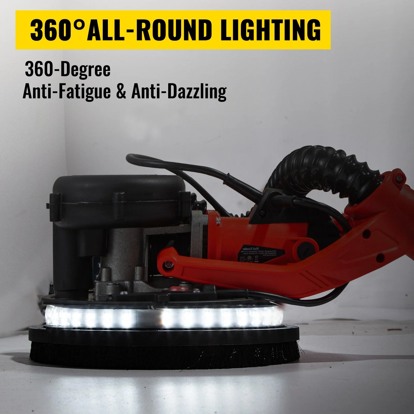 VEVOR Drywall Sander 850W, Electric Drywall Sander, Variable Speed 800-1750 RPM, Foldable Sheetrock Sander, with Telescope Handle, Electric Sander, with LED Strip Light and Vacuum Bag, Wall Sander - Image 5