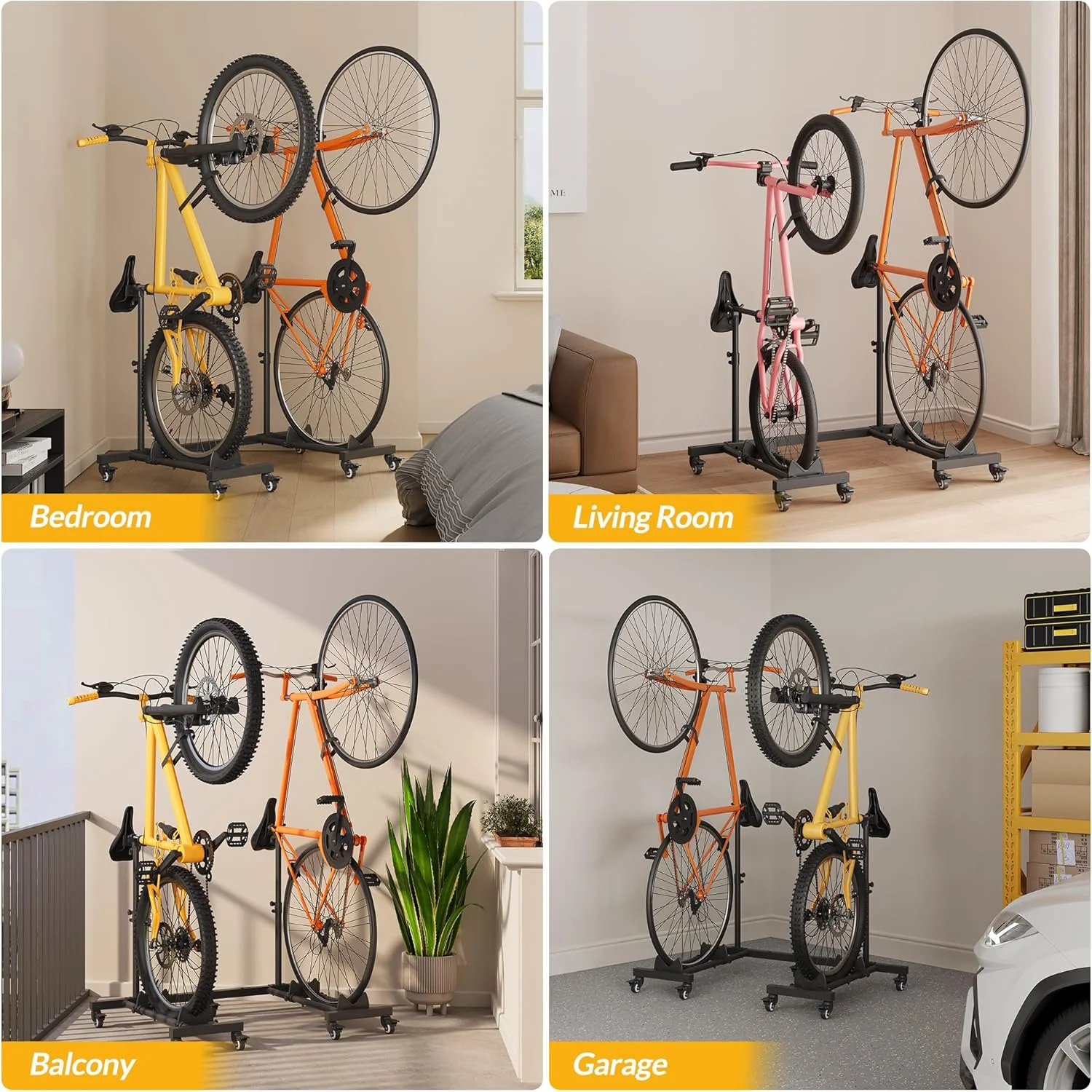 Vertical Bike Stands (2 Pack)��Standing Bike Rack for Garage Floor��Upright Bicycle Floor Stand Indoor Bike Holder with Adjustable Height for Garage & Apartment - for Wheels Sizes up to 29�� - Image 8