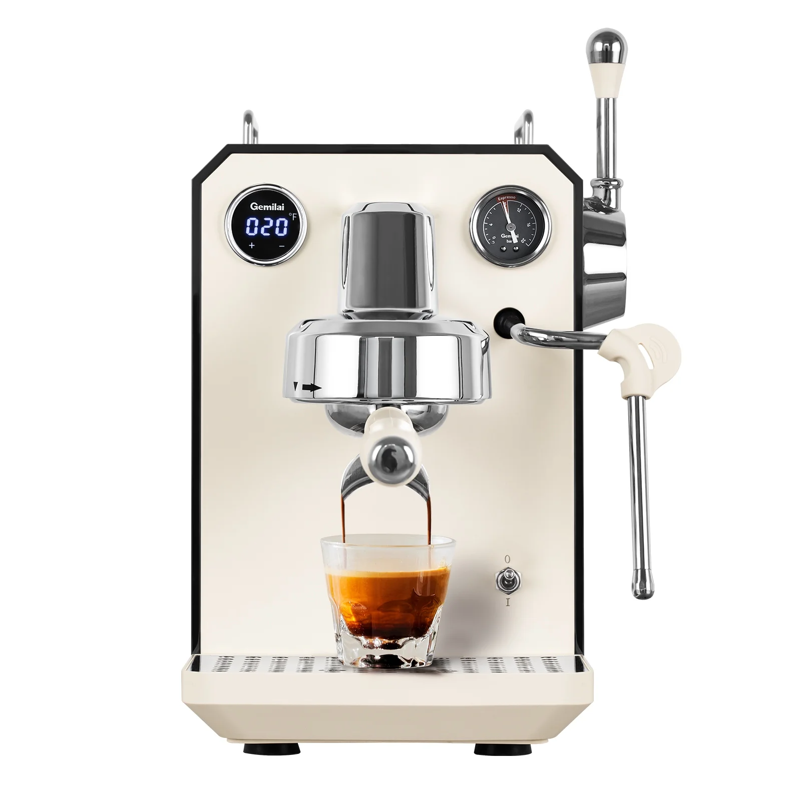 Gemilai G3006 Owl 15-Bar Semi-Auto Espresso Machine, Dual Display, Milk Frother, 57oz Tank, Stainless Steel Coffee Maker