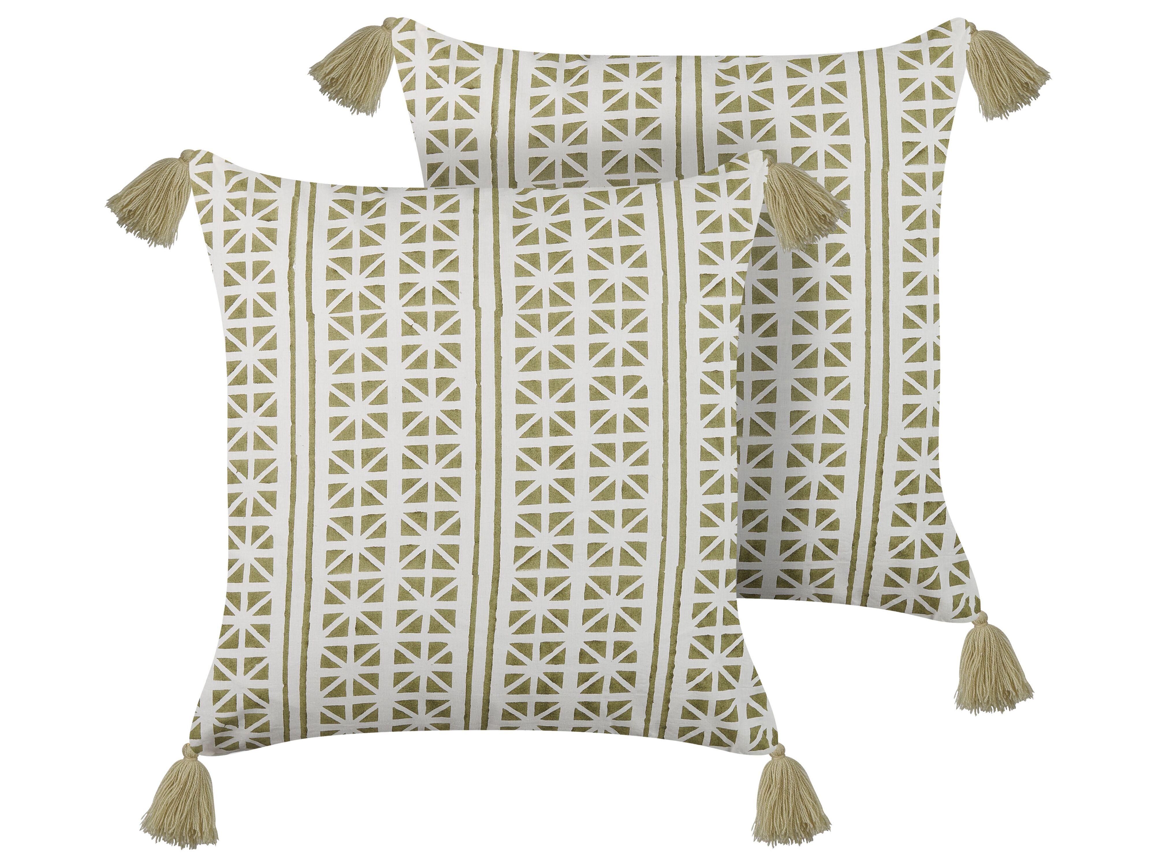 Set of 2 Decorative Cushions SYRINGA Cotton 45 x 45 cm Green Geometric Pattern