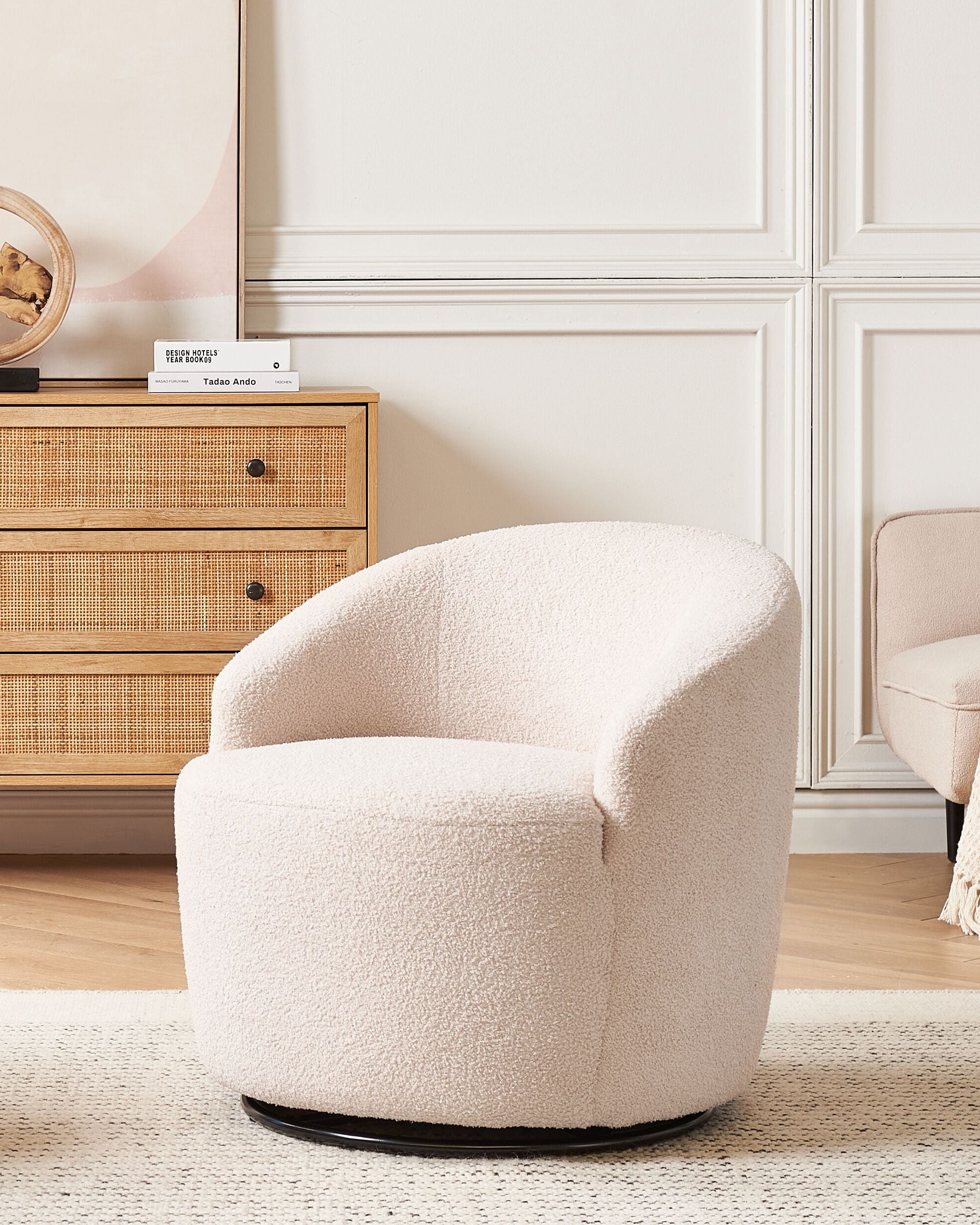 Swivel Armchair DAVIK Boucle Beige