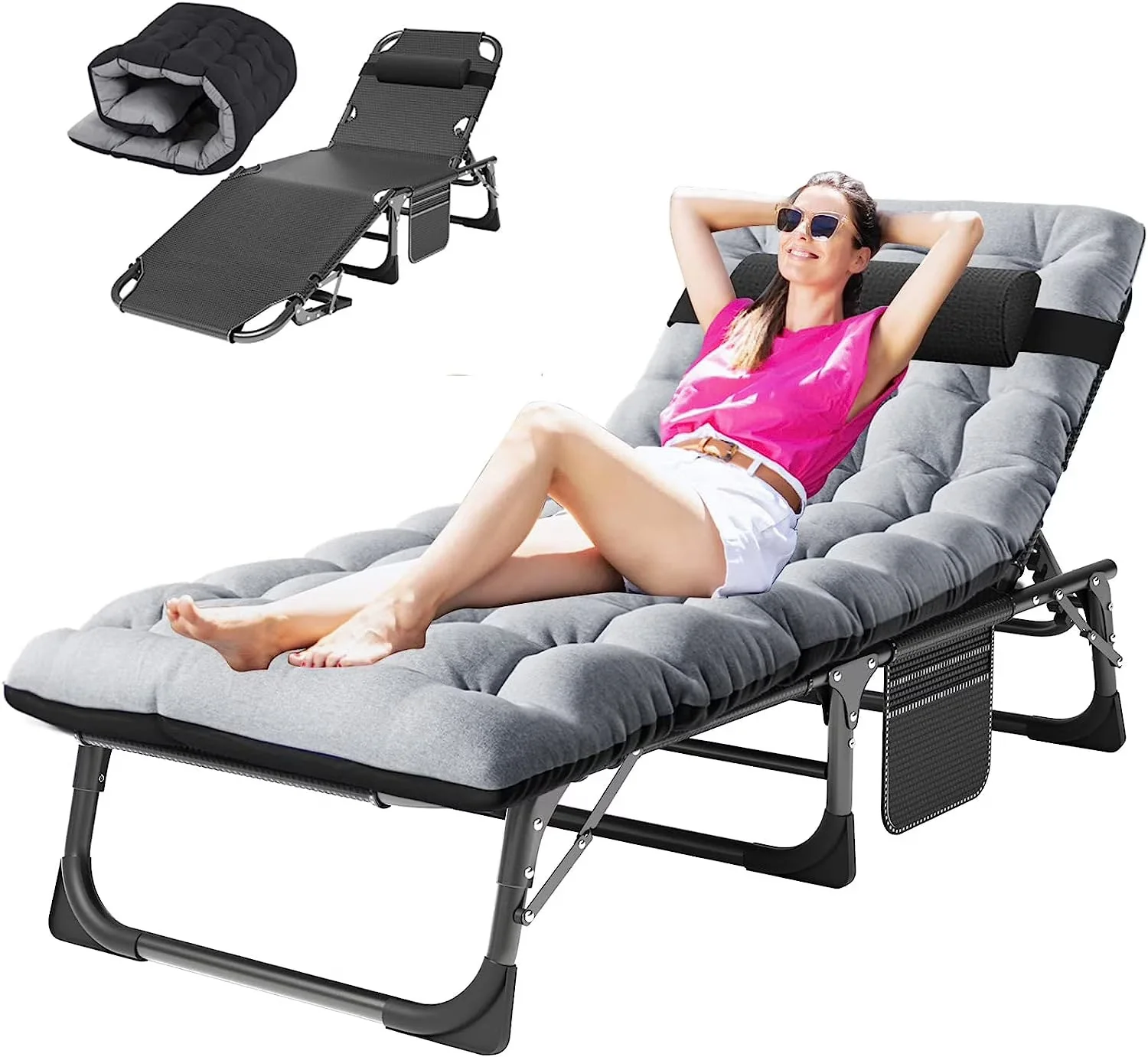 Slsy 5-Position Adjustable Folding Lounge Chair And Cot - 75.2" x 25.6" x 11.8" - Image 15 Slsy 5-Position Adjustable Folding Lounge Chair And Cot - 75.2" x 25.6" x 11.8" - Image 15