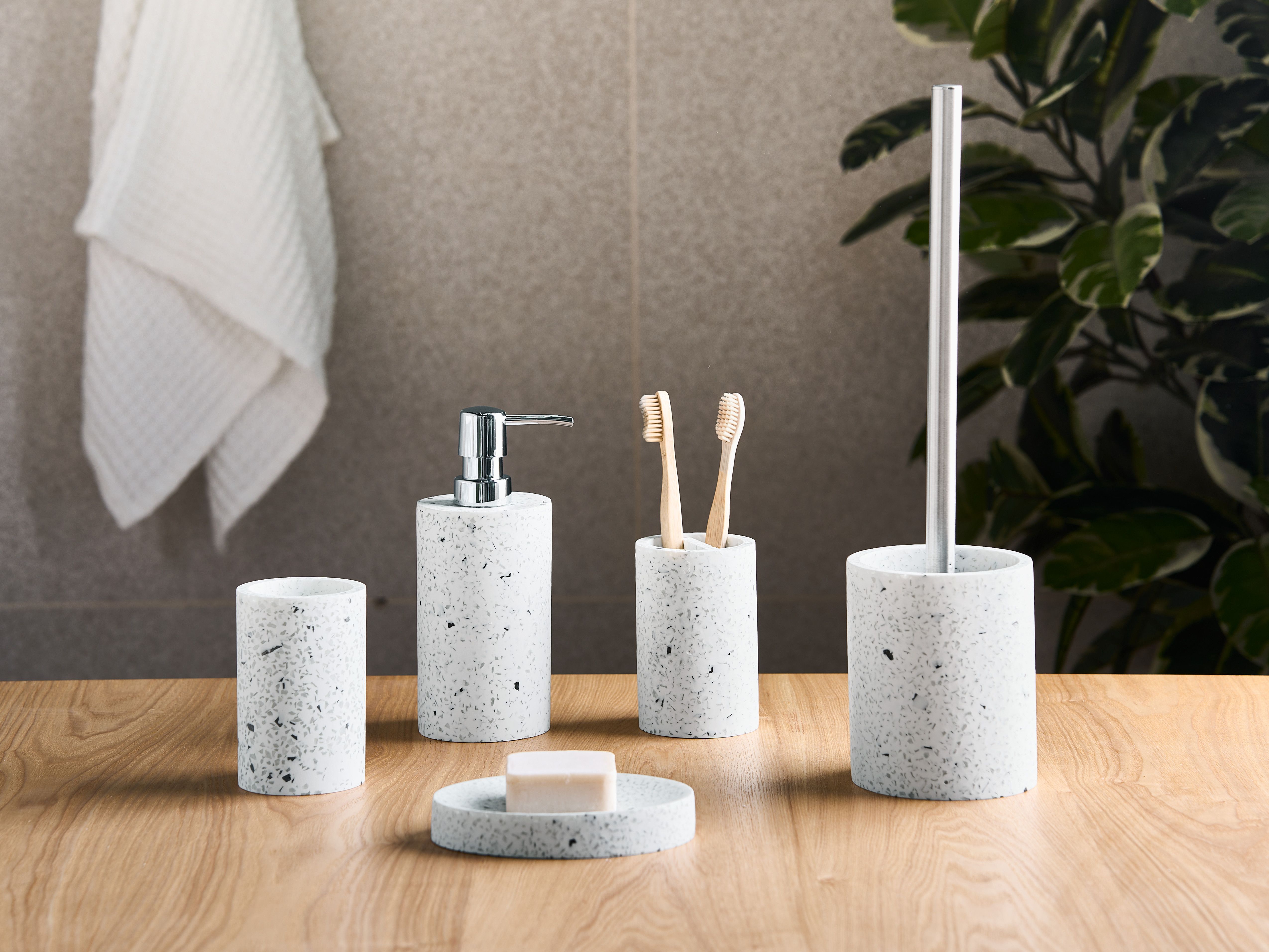 5-Piece Bathroom Accessories Set PERENE White Terrazzo