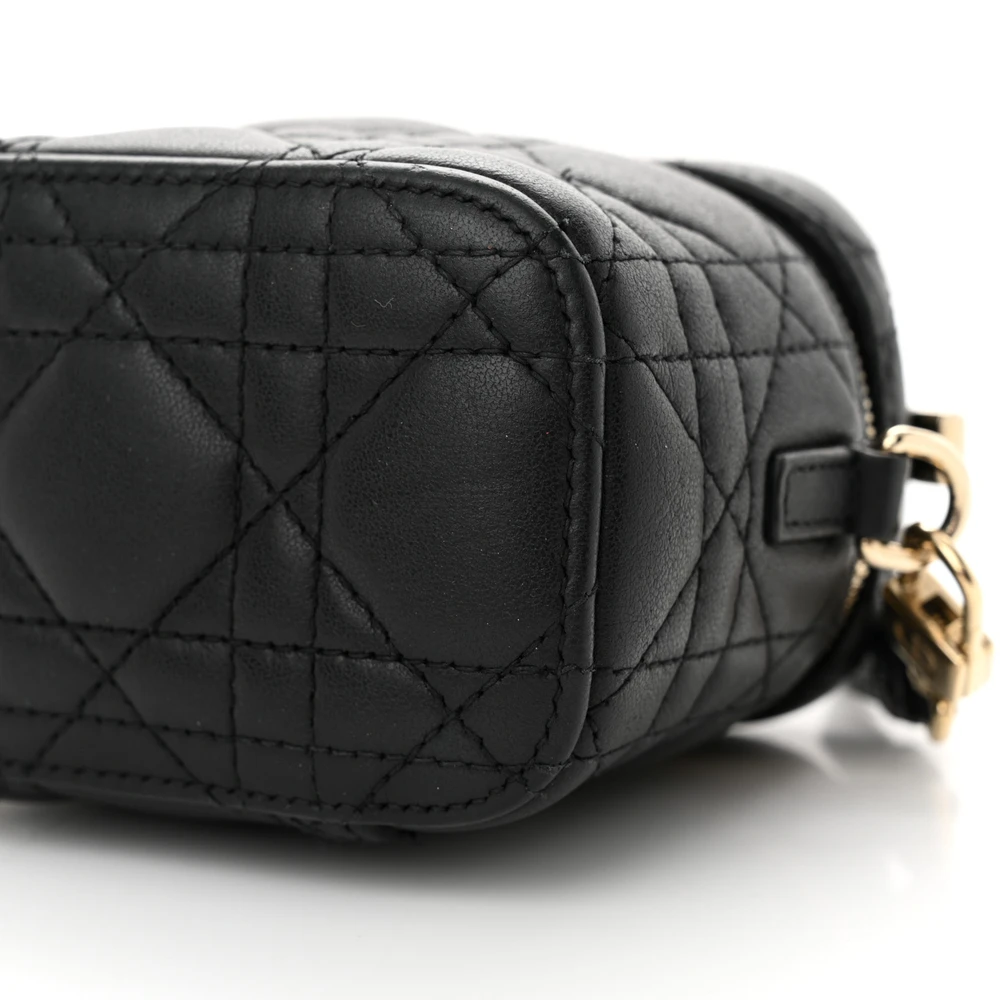 Dior Black Cannage Lambskin Leather Micro Lady Dior Vanity Case Gold Hardware Reps1:1High-quality replica