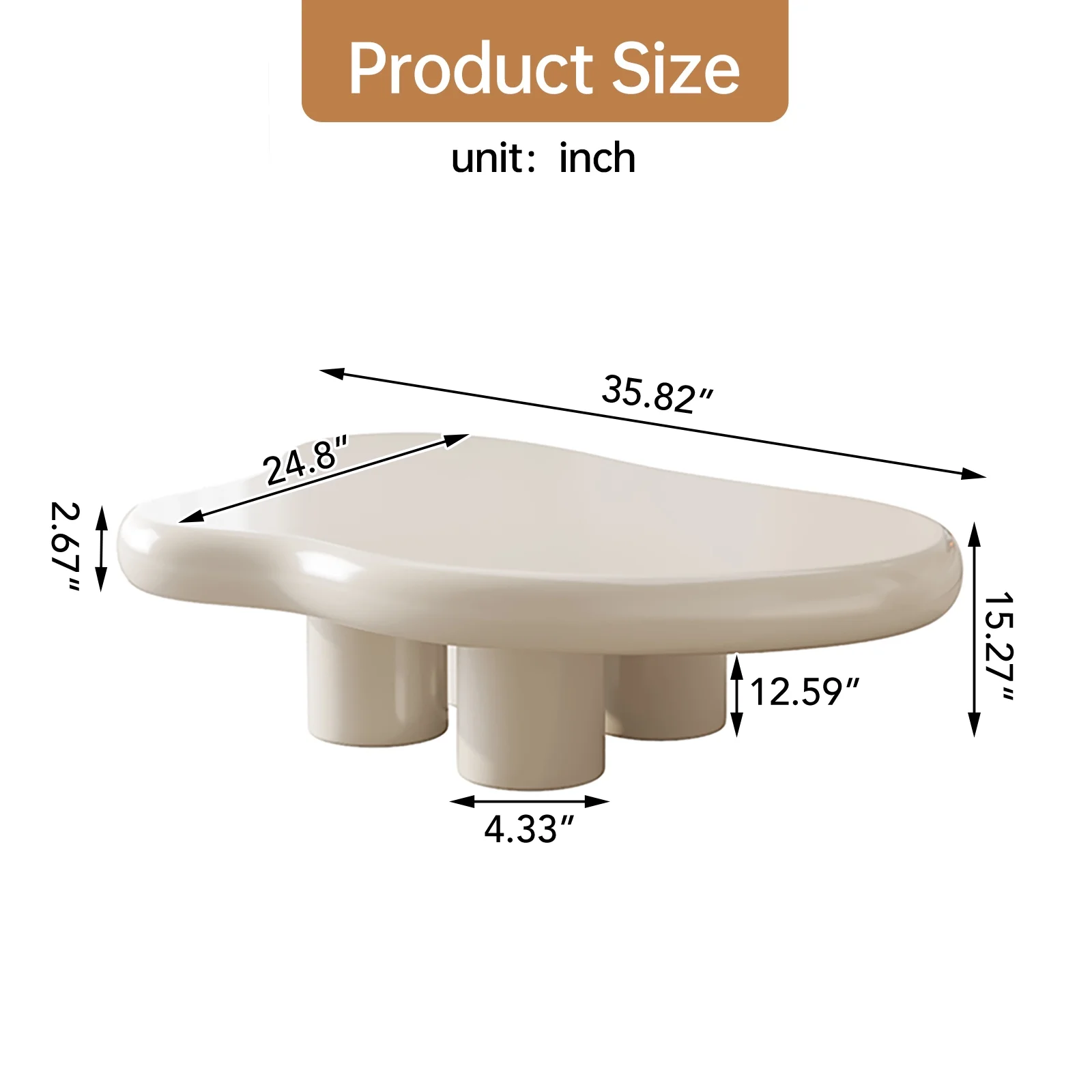 Guyii Cream White Coffee Table with 4 Legs, Irregular Side Table, Modern Wood Tea Table for Living Room, Apartment, Office - Image 2