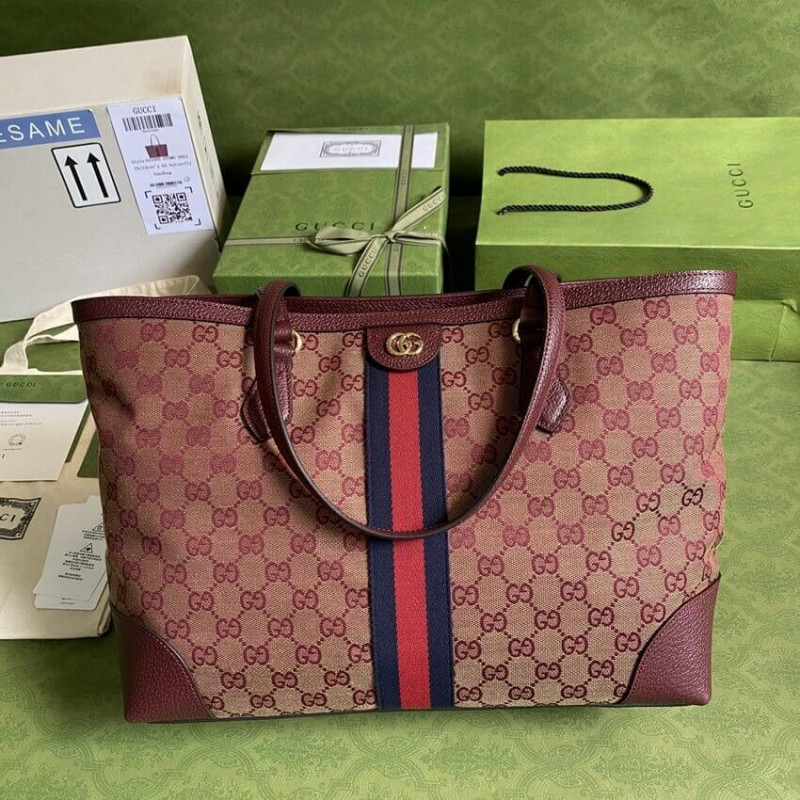 Replica Gucci Ophidia Medium Tote With Web In Burgundy Gg Canvas 6316851:1High-quality replica