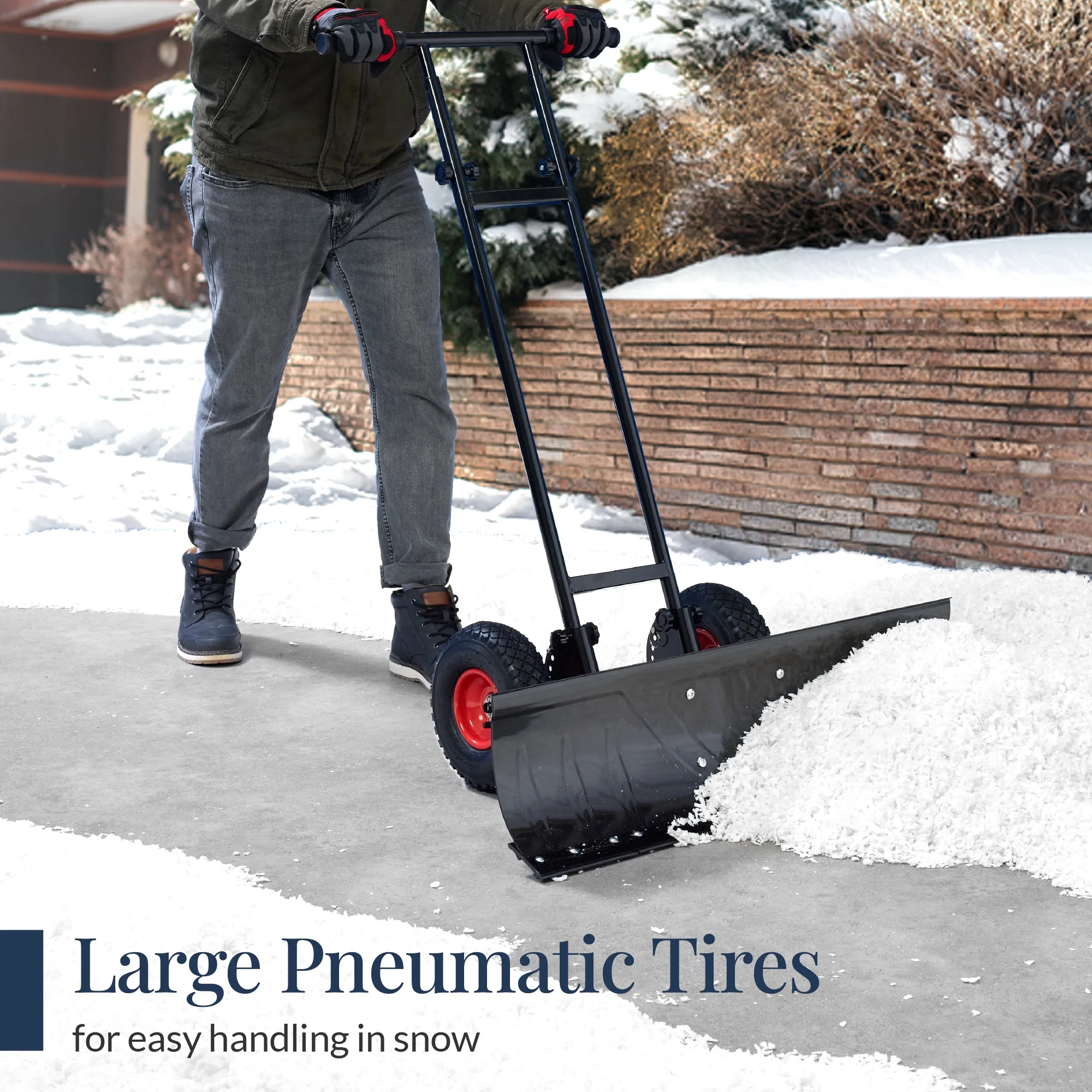 Best Choice Products 36in Galvanized Blade Hand Snow Pusher w/ 2 Wheels, Adjustable Handle, Blade Angle - Black - Image 4