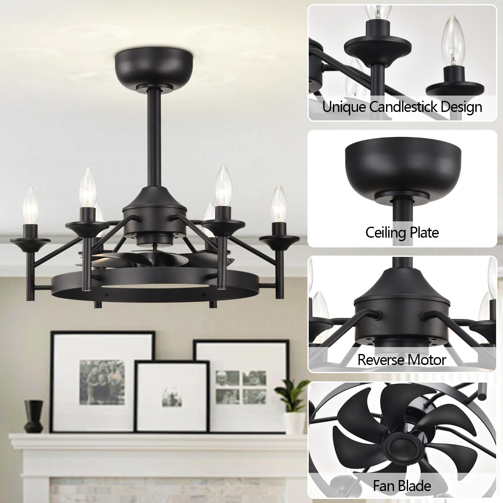 Maxax Candlestick Ceiling Fan with Light, 21" White Vintage Ceiling Fan with Remote Control, 6 Speeds Reversible Timing Ceiling Fan for Bedroom, Living Room - Image 10