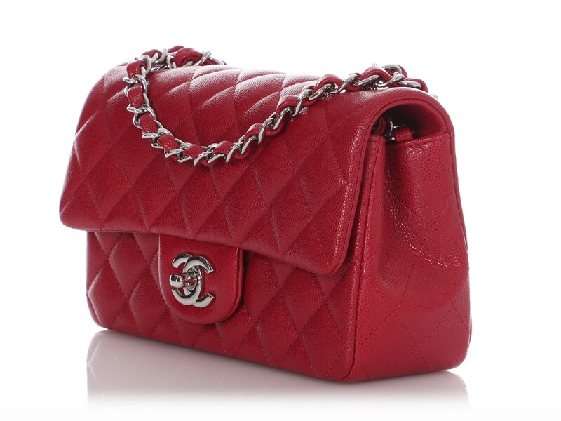 Premium Red Quilted Leather Flap Bag – Textured Caviar & Silver Hardware - COZYMIZE