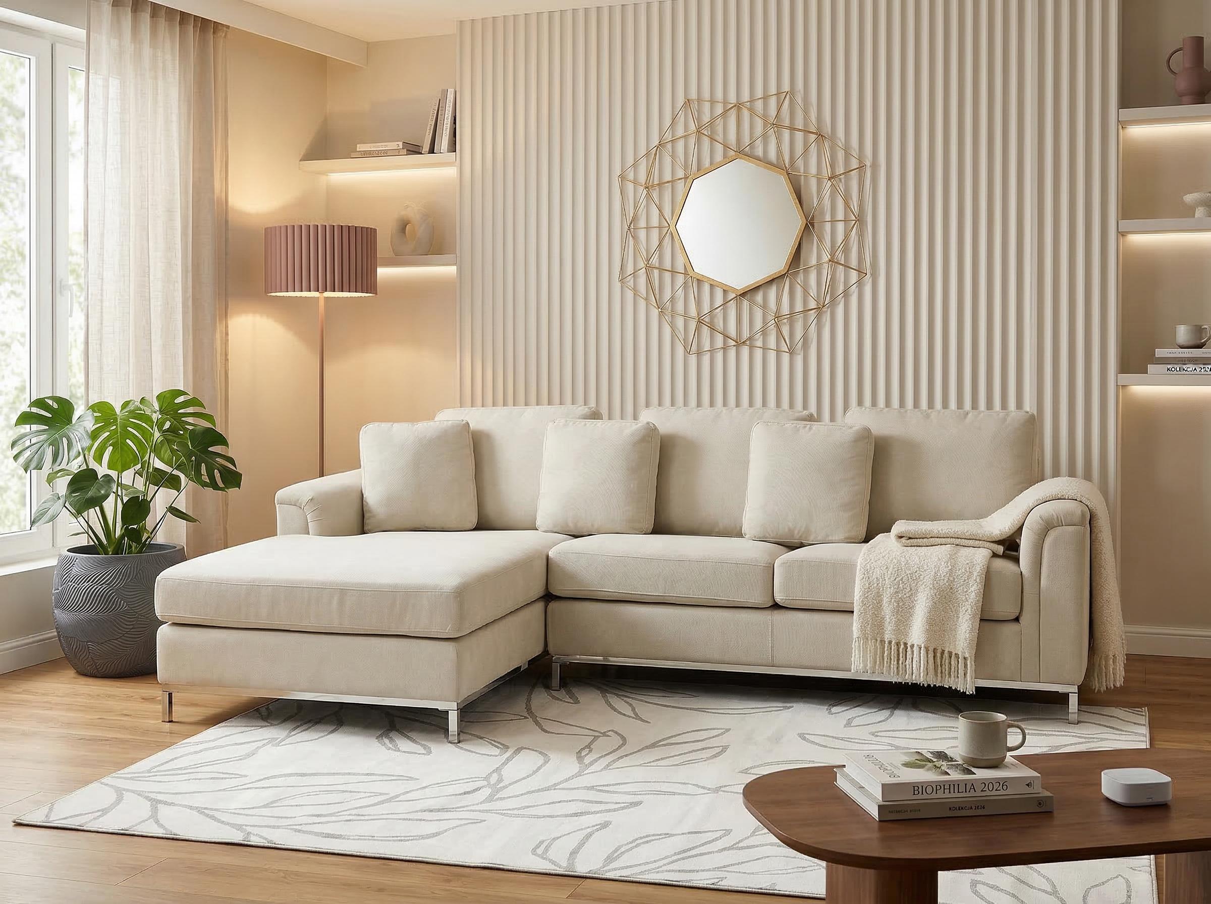 Corner Sofa 4 Seater OSLO Fabric Beige Right Hand