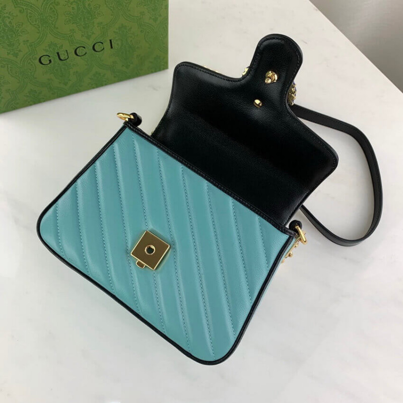 Replica Gucci Gg Marmont Mini Bag 583571 Butter And Pastel Blue Leather1:1High-quality replica