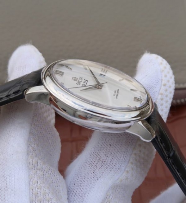 Replica Omega V6 De Ville 37mm SS White Dial Black Leather Strap A2892 - Top club