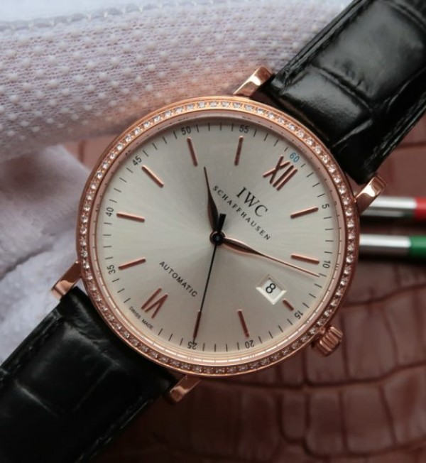 Replica IWC MK Portofino IW356515 RG Silver Dial Diamonds Bezel - Elite Watch Atelier
