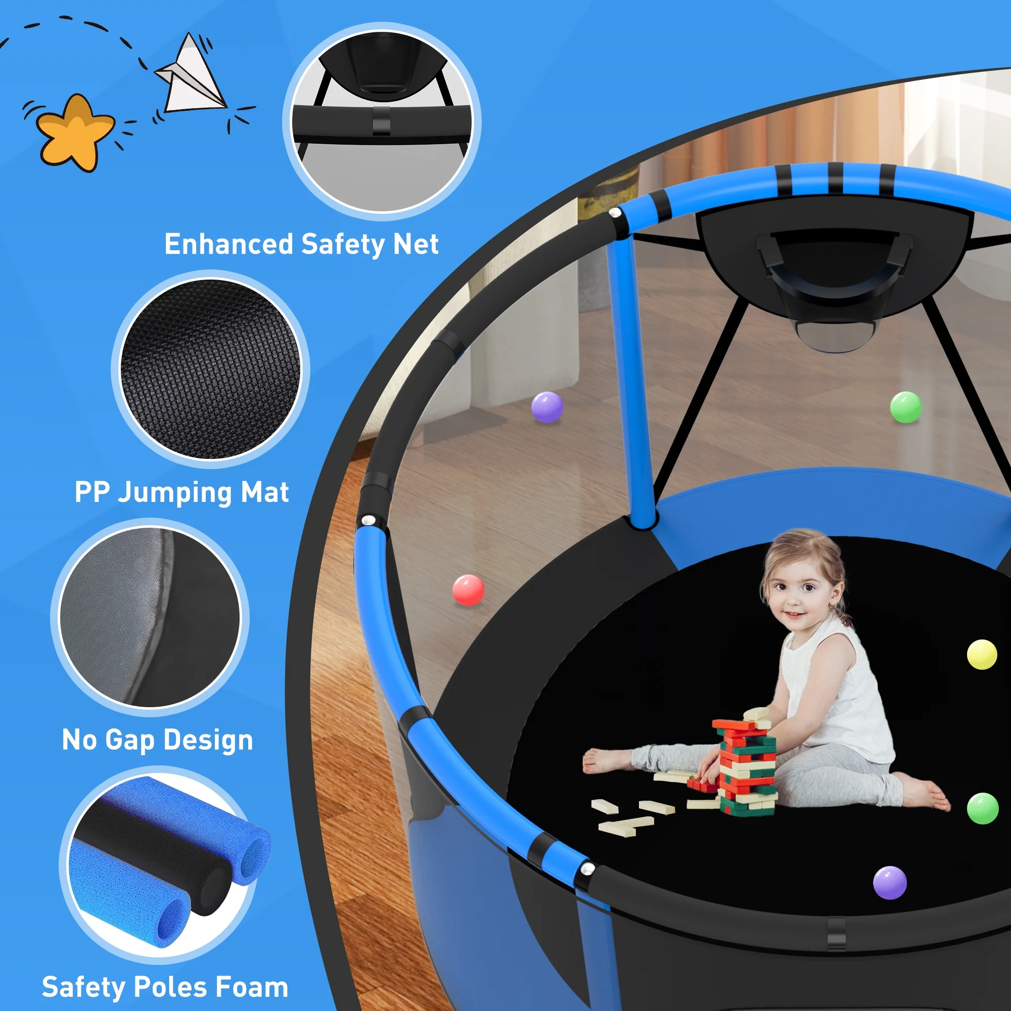 CITYLE Trampoline for Kids 600LBS 60'' 5FT Toddler Trampoline Indoor Outdoor with Basketball Hoop, Swing, Adjustable Bar, Mini Small Trampoline with Enclosure, Gifts for Toddlers, Boys & Girls - Image 29