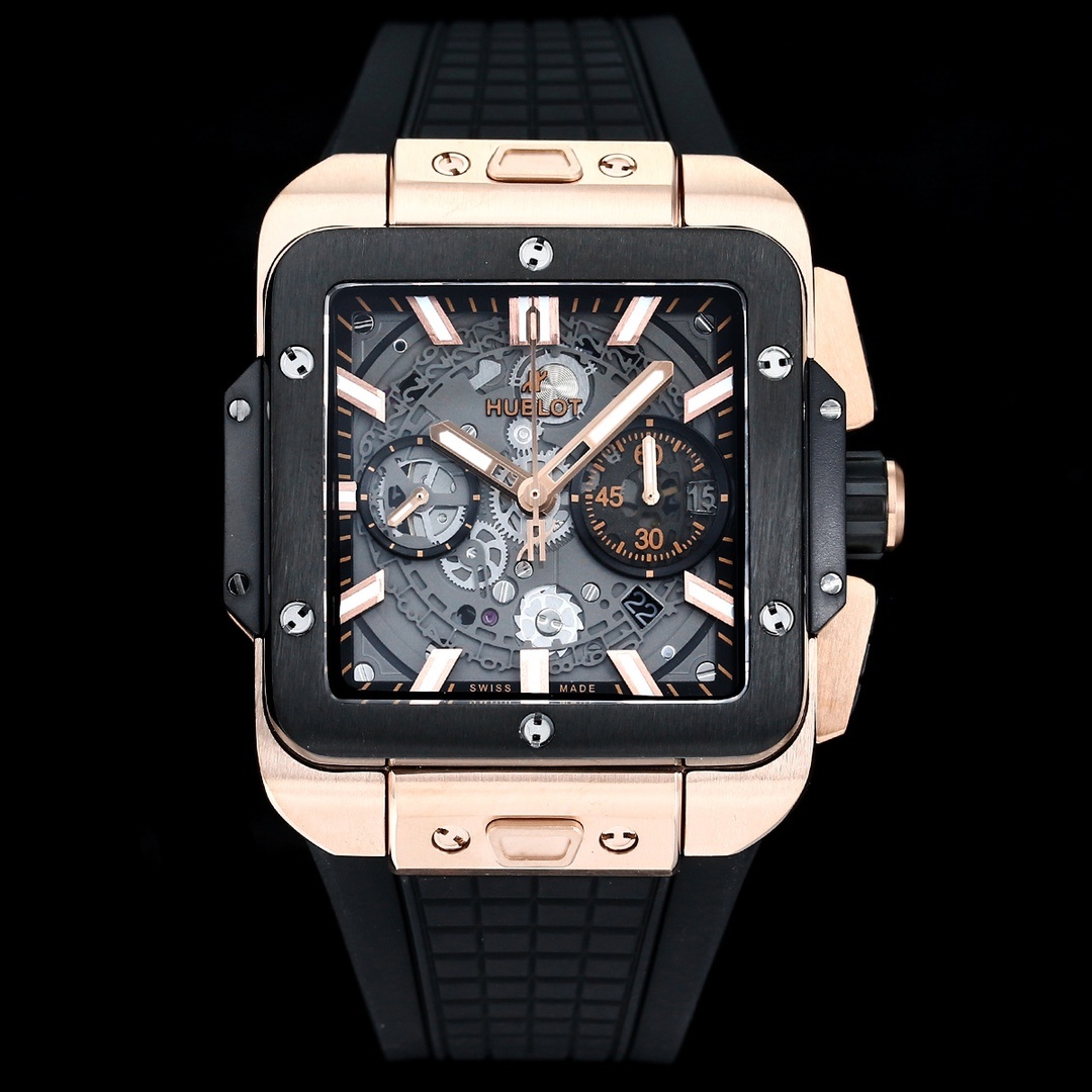 Hublot Big Bang, Square Bang Unico 42mm Textured Rubber Strap(1:1 replica) - Elite Watch Atelier