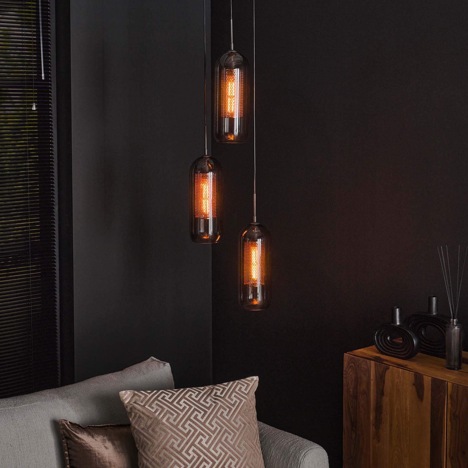 Blokker Dolf Hanglamp 3-lichts - Gerookt Glas