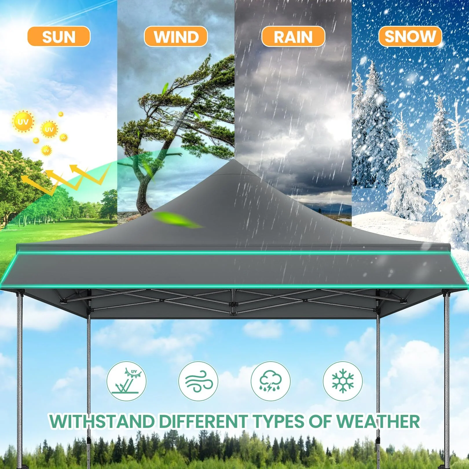 COBIZI 10x20 Pop Up Canopy Heavy Duty Party Tent with Removable Awning and Sidewalls,Easy Up Outdoor Wedding Canopy,Gazebo All Season Windproof&Waterproof with Roller Bag UPF 50+,Black - Image 24
