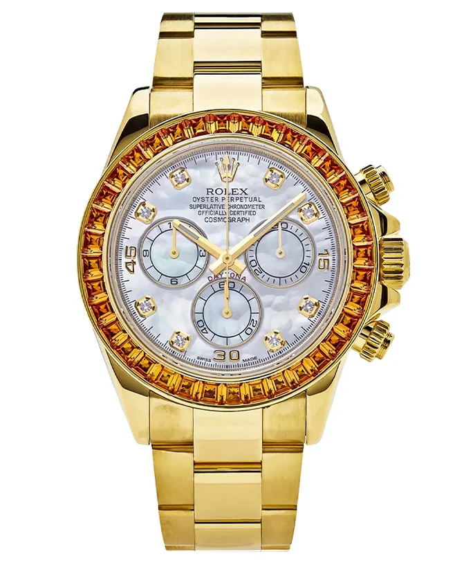Rolex Daytona Yellow Gold Orange Sapphire Bezel MOP 116578SACO(1:1 replica) - Elite Watch Atelier