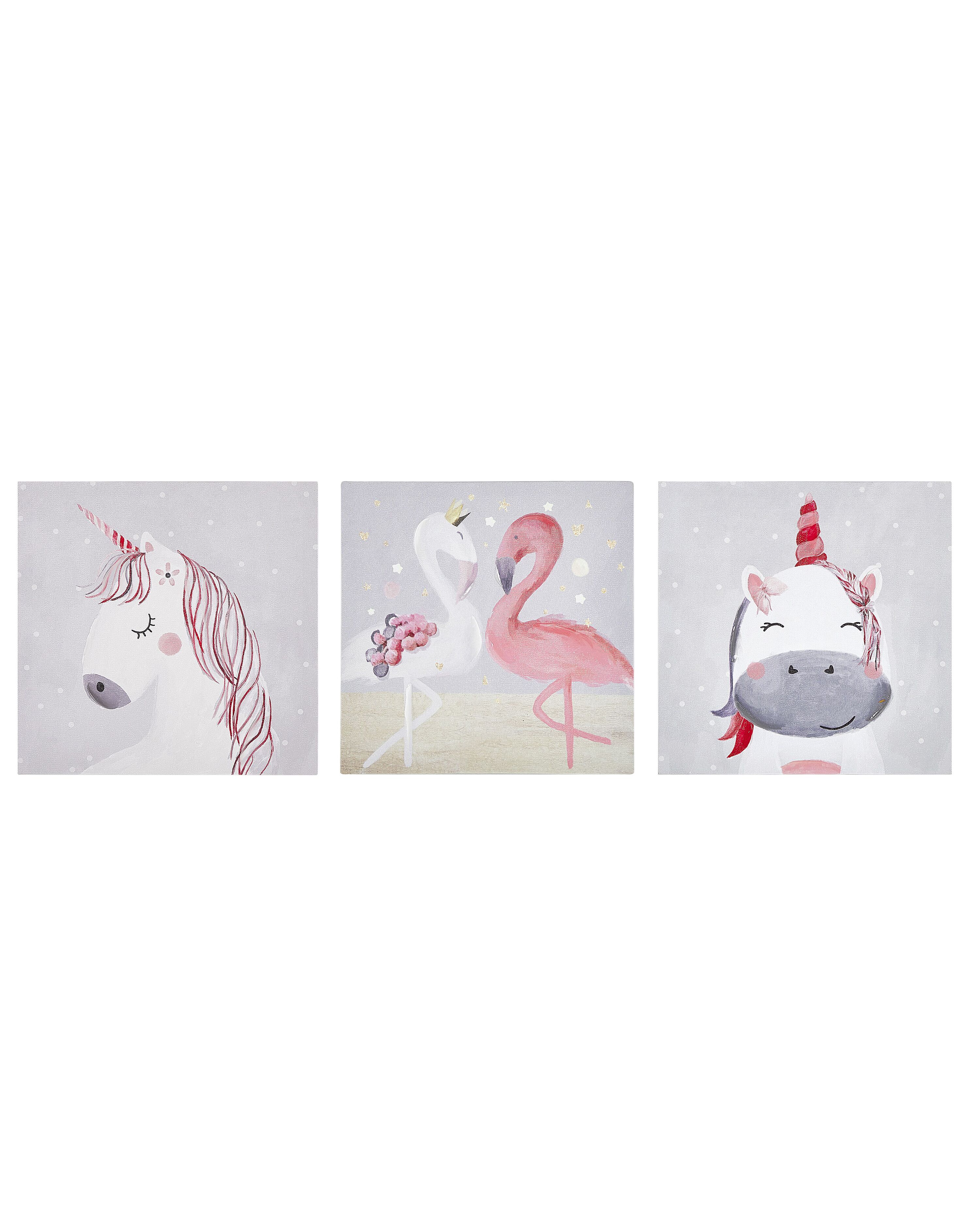 Set of 3 Canvases TIMIA Animal Motif 30 x 30 cm Grey