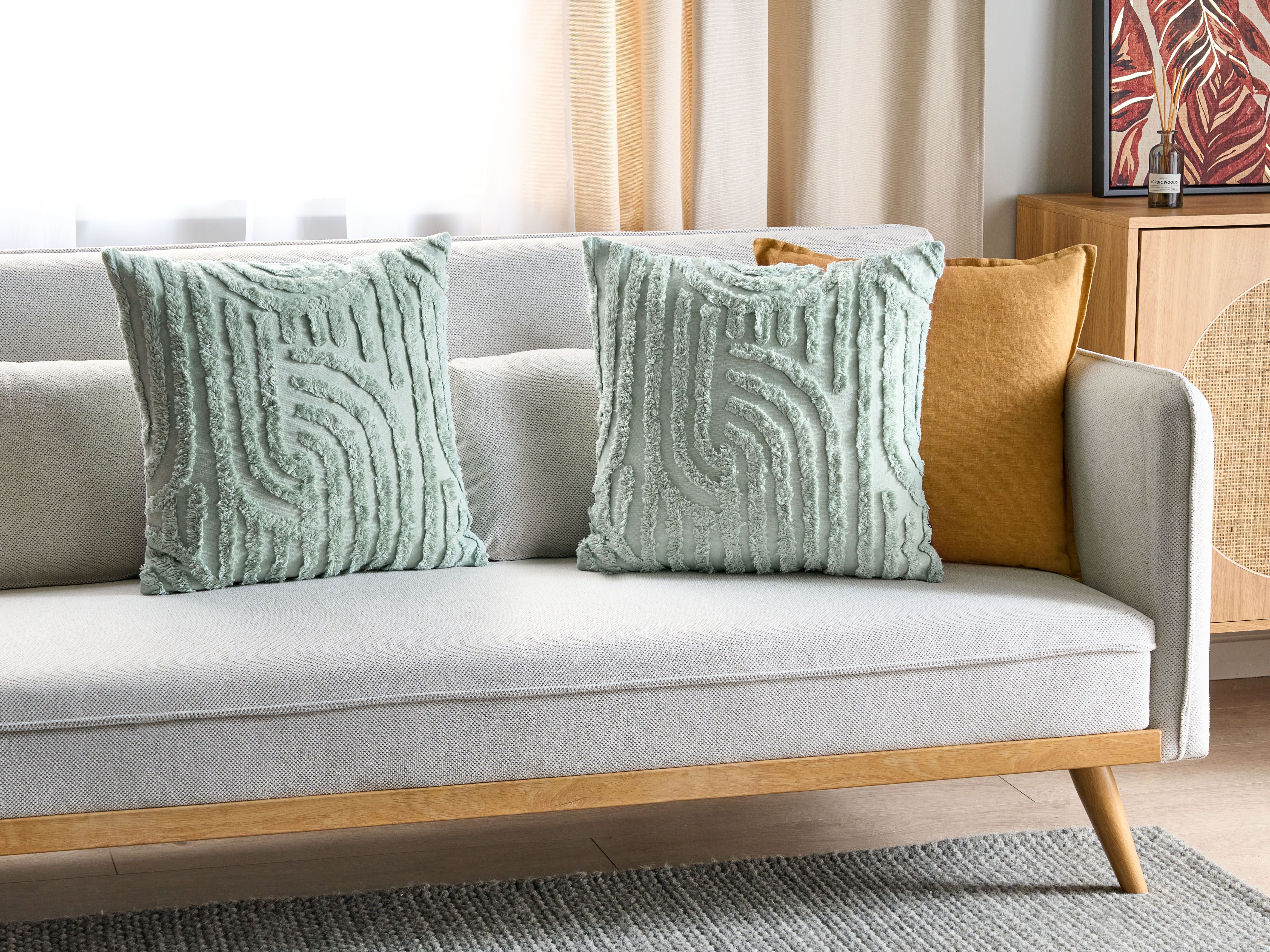 Set of 2 Decorative Cushions TELLIMA Cotton 45 x 45 cm Mint Green Geometric Pattern