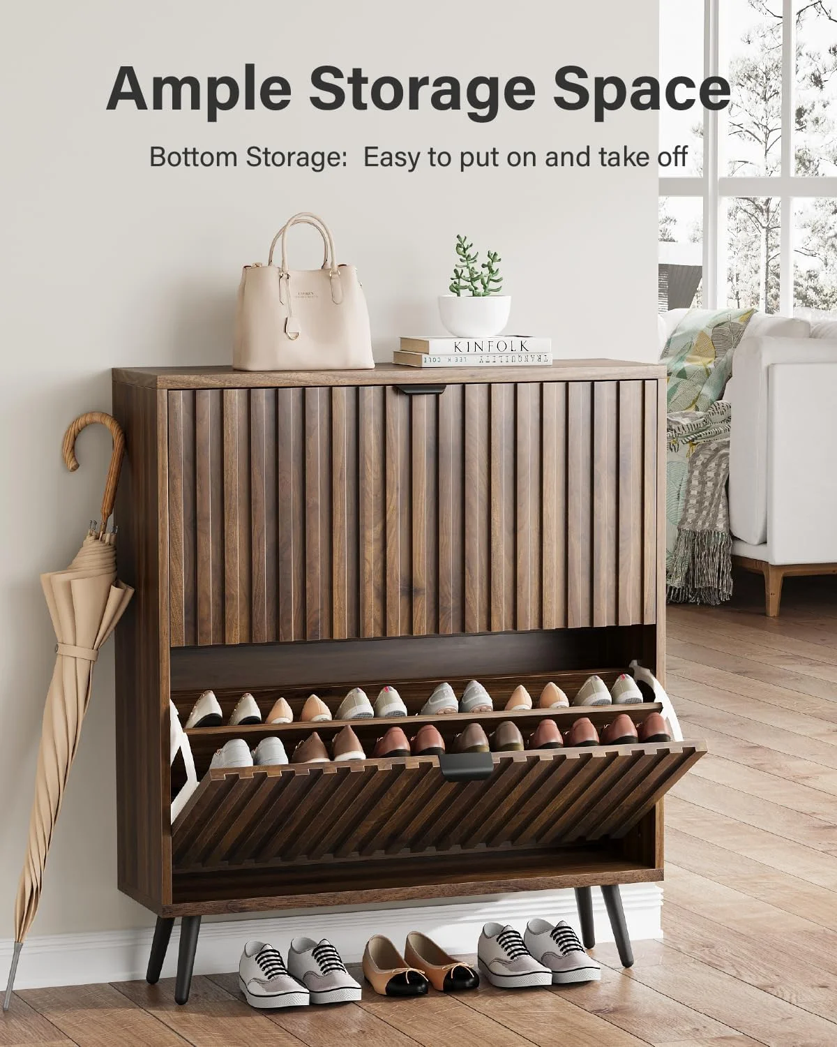 Smart FENDEE Shoe Cabinet with 2 Flip Drawers Freestanding 24 Pair Shoe Storage Cabinet for Entryway - Image 5