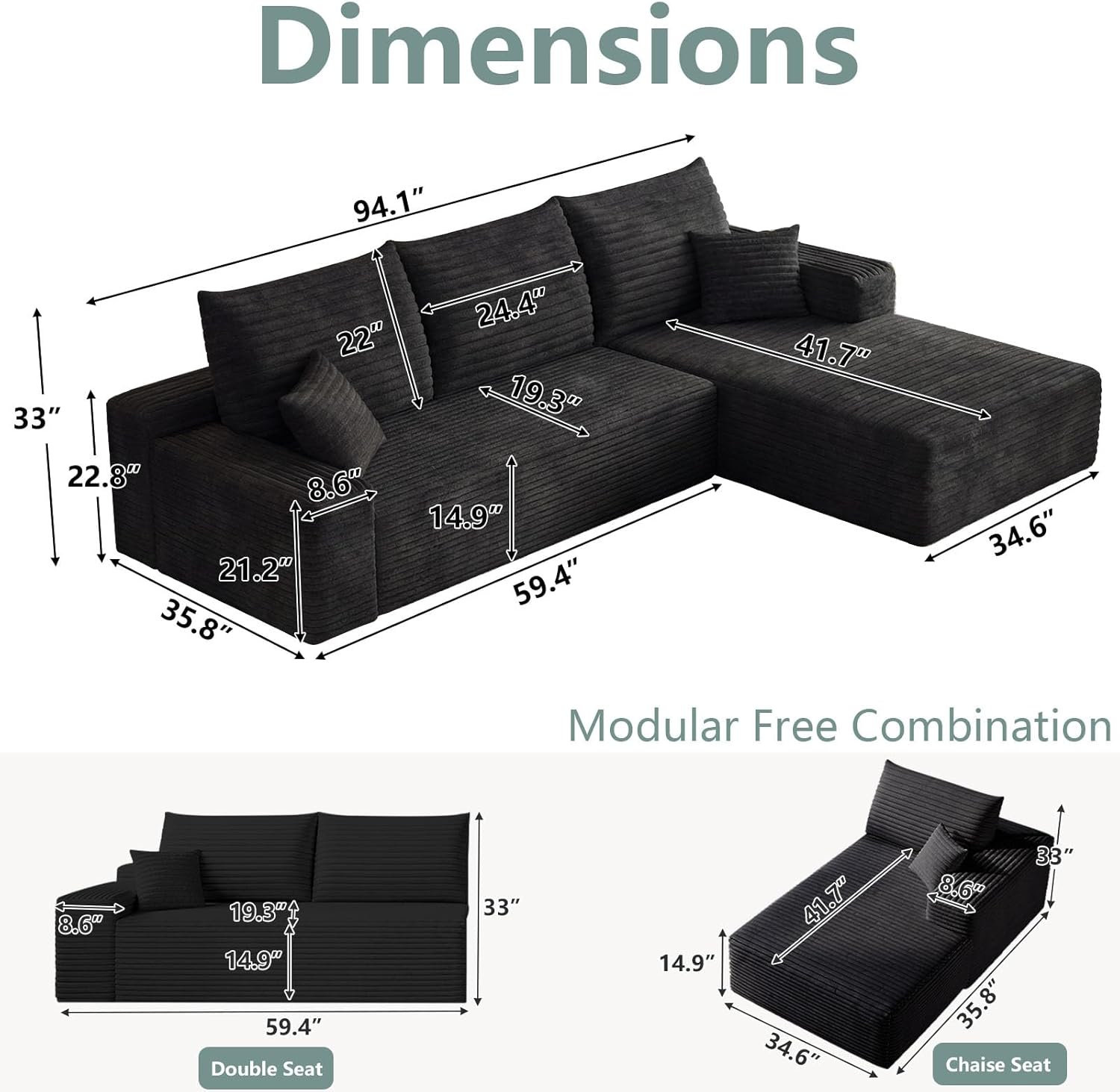 Modular Sectional Sofa Cloud Sectional Couch, 95