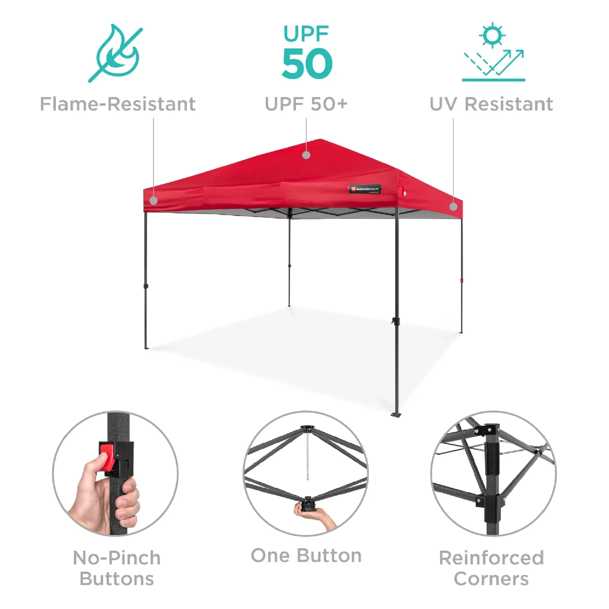 Best Choice Products 10x10ft Easy Setup Pop Up Canopy w/ 1-Button Setup, Wheeled Case, 4 Weight Bags - White - Image 113