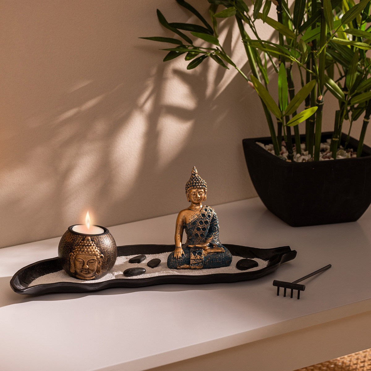 Wooden Zen garden "Shamy" Black, 37x15 cm