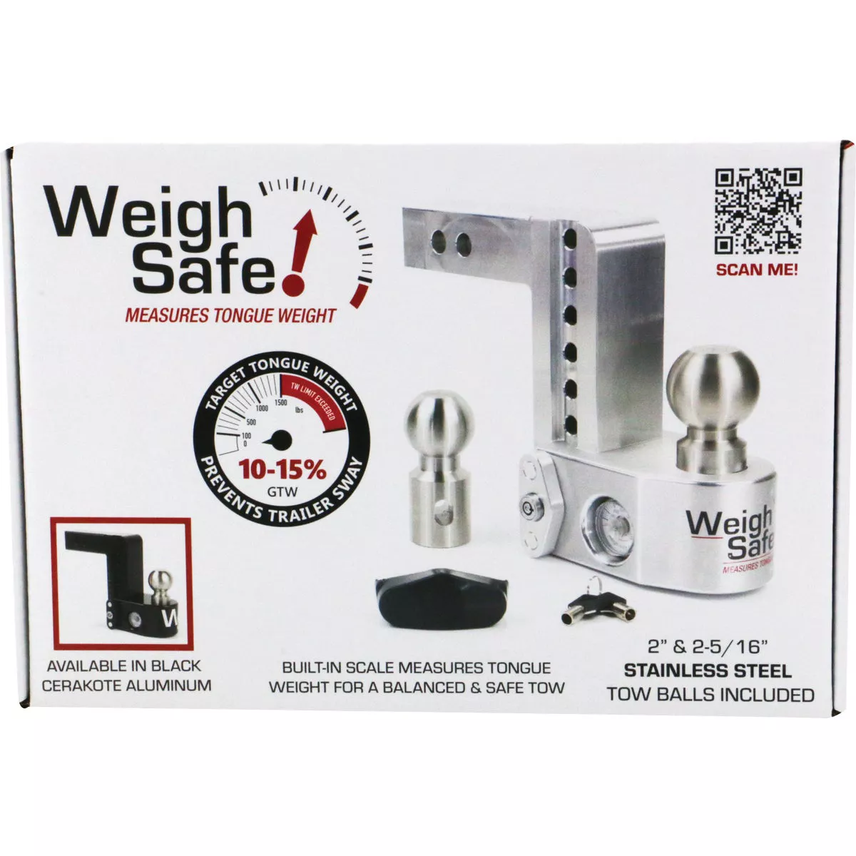 Weigh Safe 6 In. Adjustable Hitch Ball Mount with Built in Weight Scale