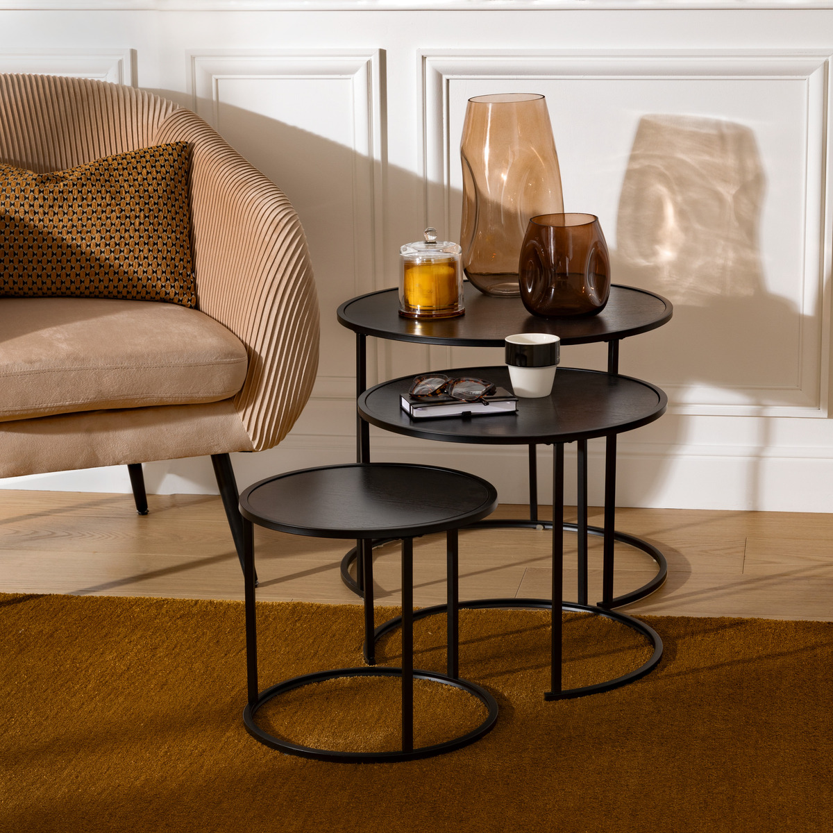 Set of 3 side tables "Noan" Black, L.54/45/35 cm
