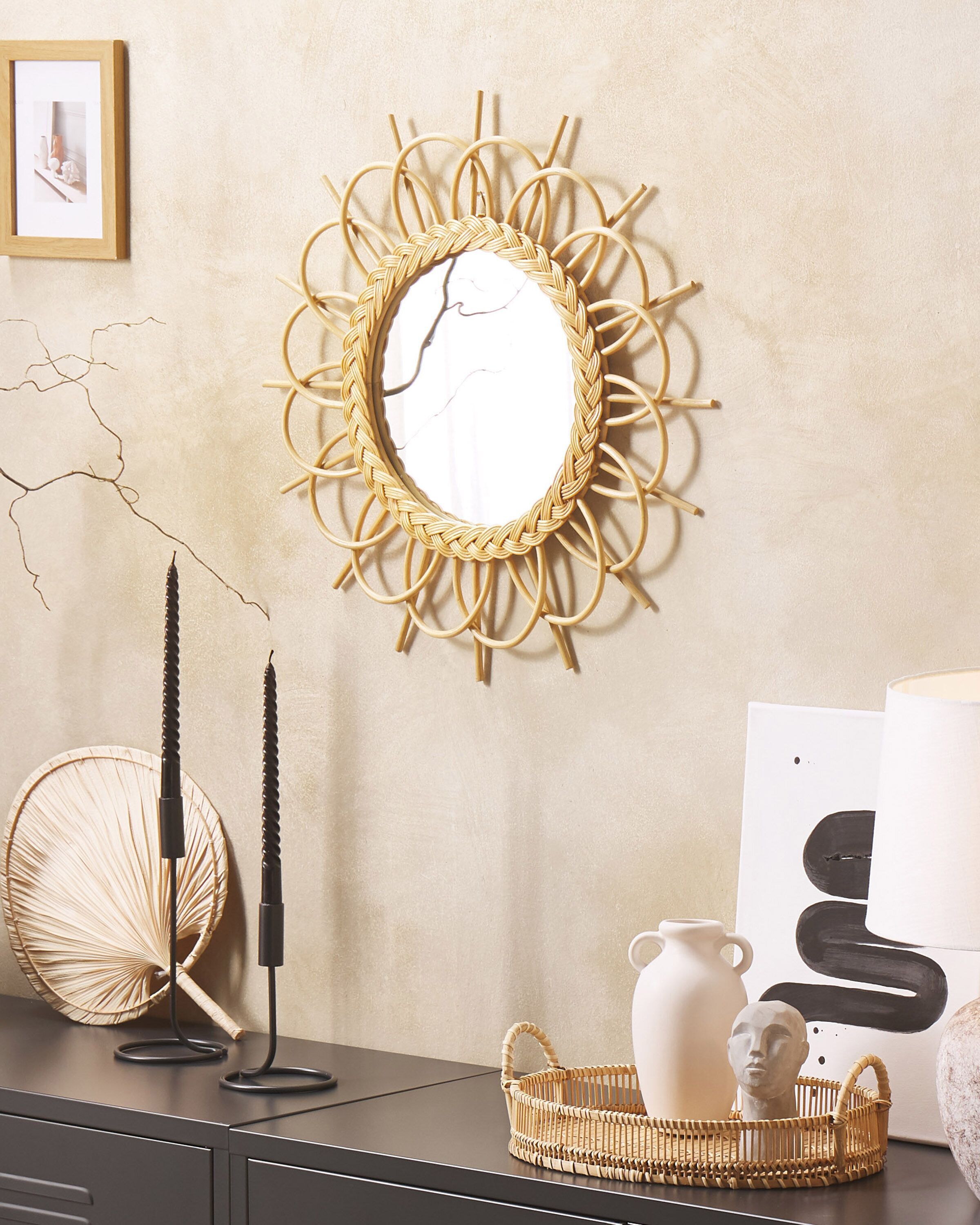 Wall Mirror TELAKIA 60 cm 60 cm Rattan Natural
