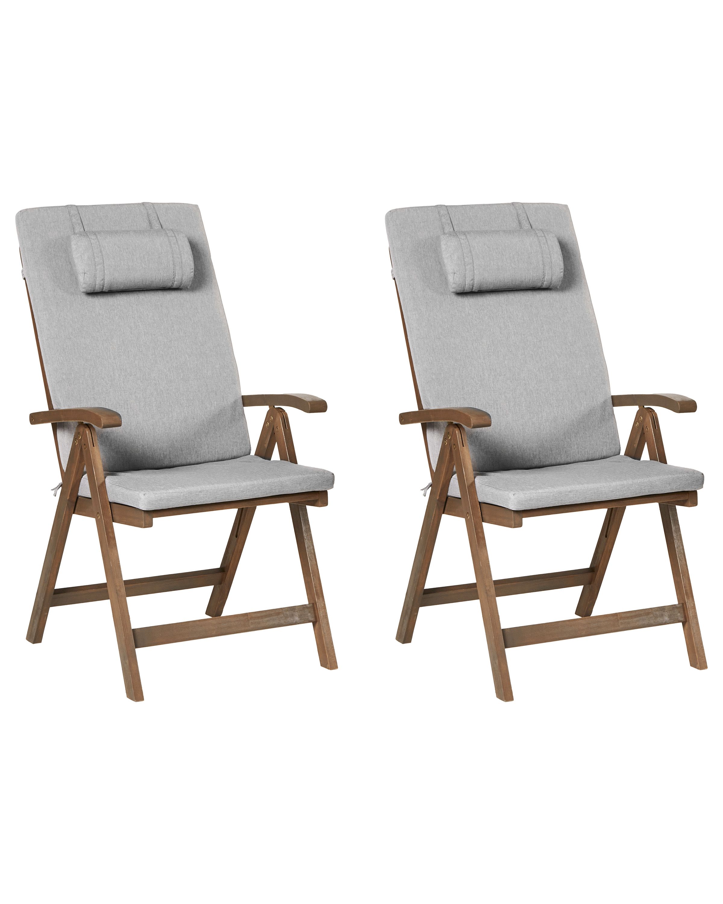 Set of 2 Garden Chairs with Cushions AMANTEA PREMIUM Acacia Wood Grey Melange