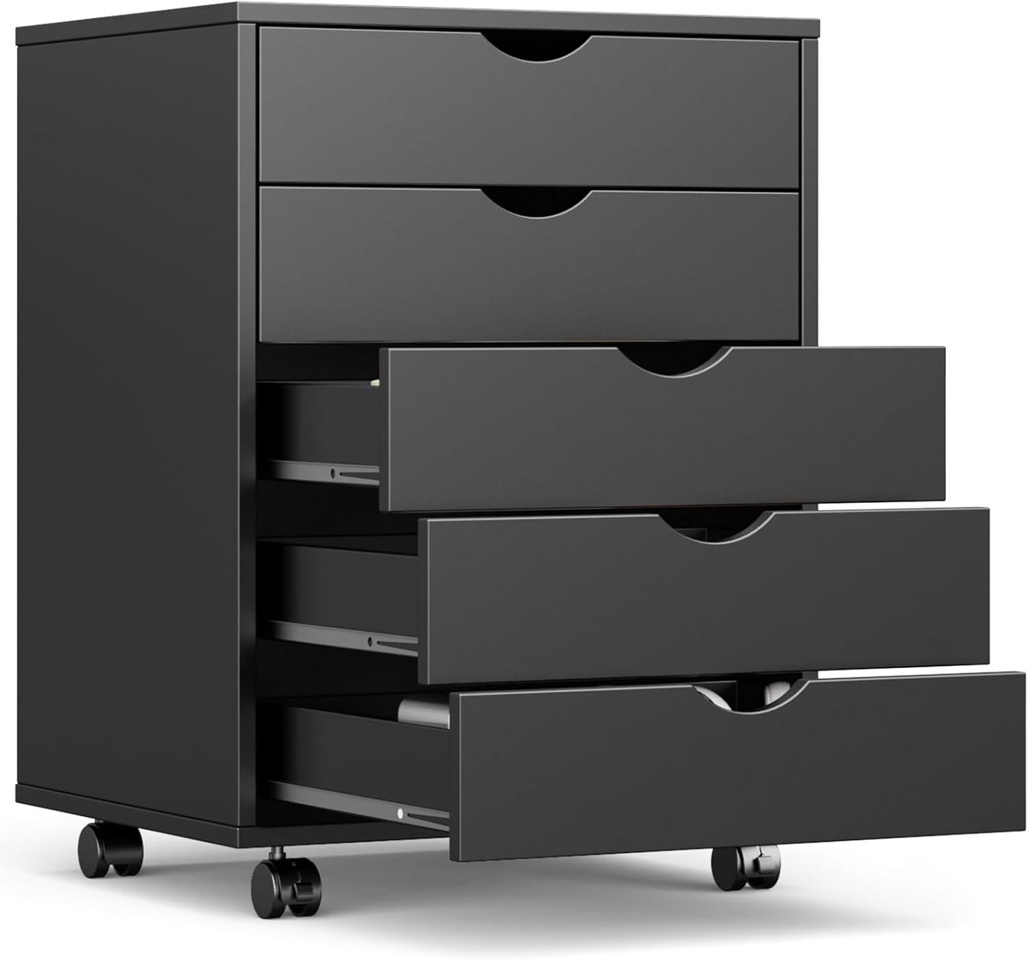 OLIXIS 5 Drawer Mobile File Cabinet Under Desk Storage Organization with Wheels Vertical Filing Chest Rolling Wood Small Desk Printer Stand for Home Office, 15.75