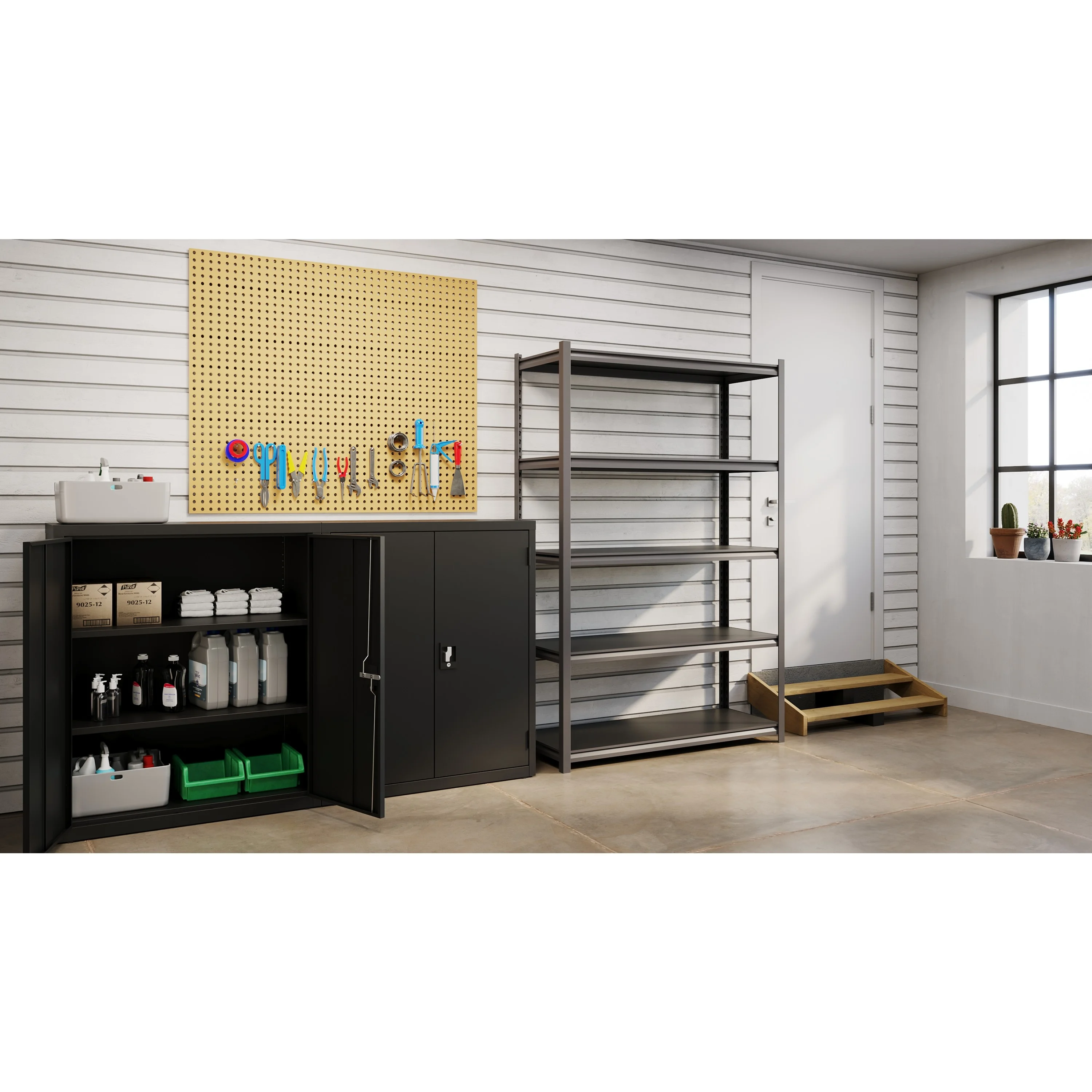 Hirsh 3200 Riveted Metal Shelving 5-Shelf Unit 18Dx48Wx72H Gunmetal Gray/Black